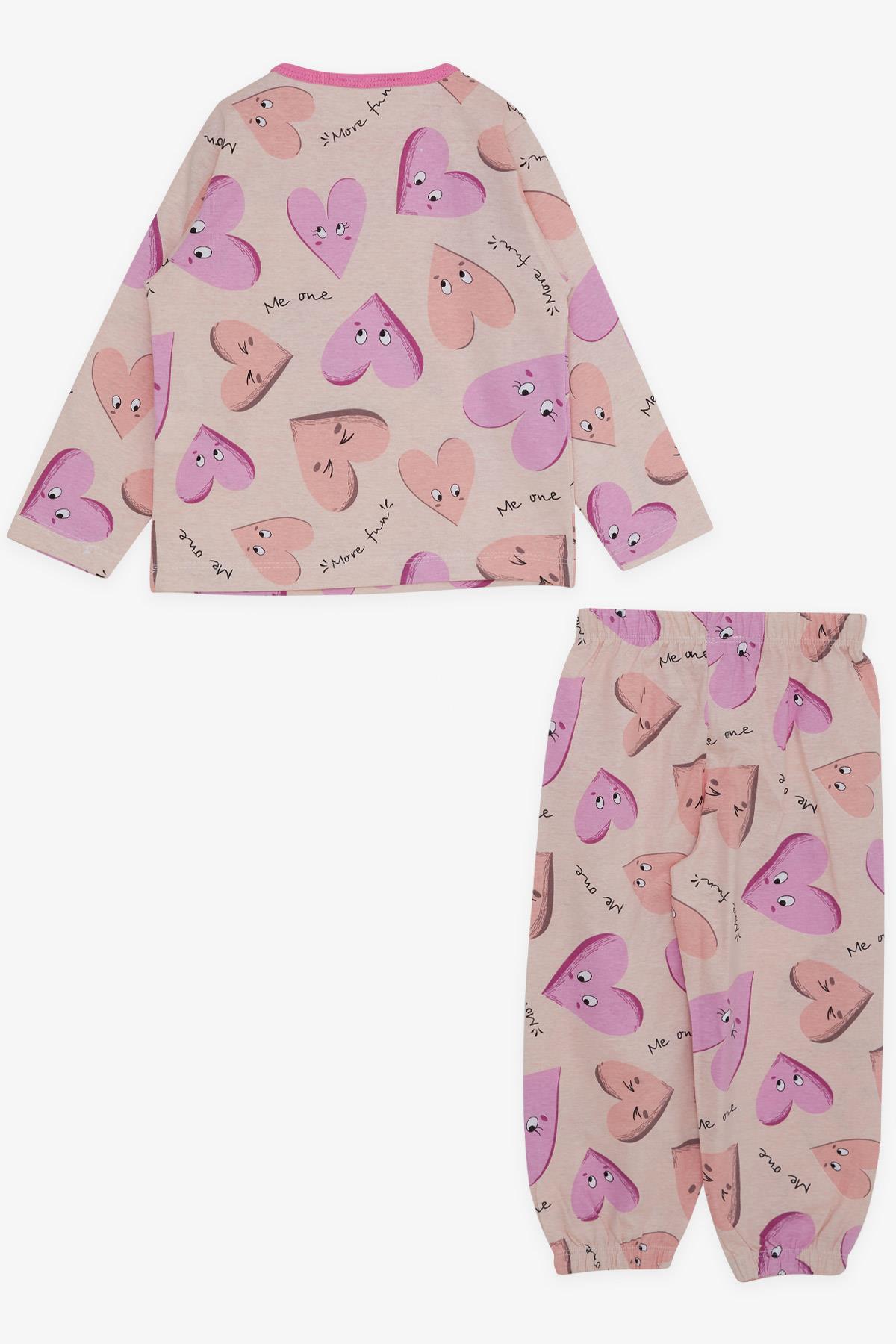 Breeze Kız Bebek Pijama Takımı Sevimli Kalp Desenli Pudra (9 Ay-3 Yaş)