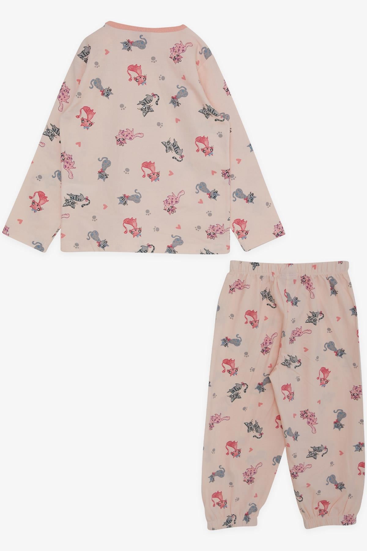 Breeze Kız Bebek Pijama Takımı Sevimli Kedicik Desenli Somon (1-3 Yaş)