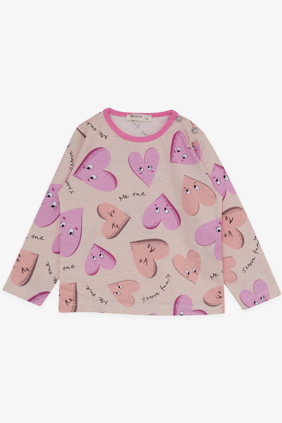 Breeze Kız Bebek Pijama Takımı Sevimli Kalp Desenli Pudra (9 Ay-3 Yaş)