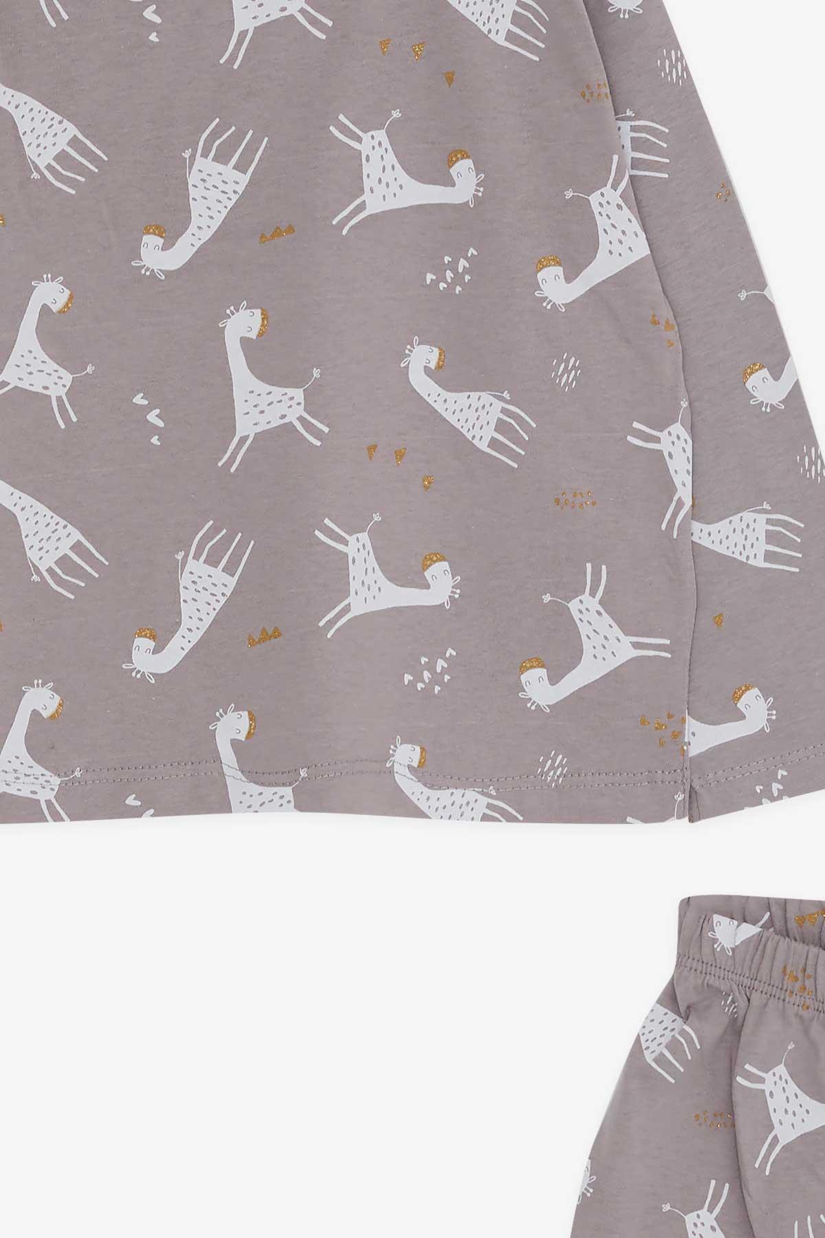 Breeze Kız Bebek Pijama Takımı Simli Zürafa Desenli Vizon (9 Ay-3 Yaş)