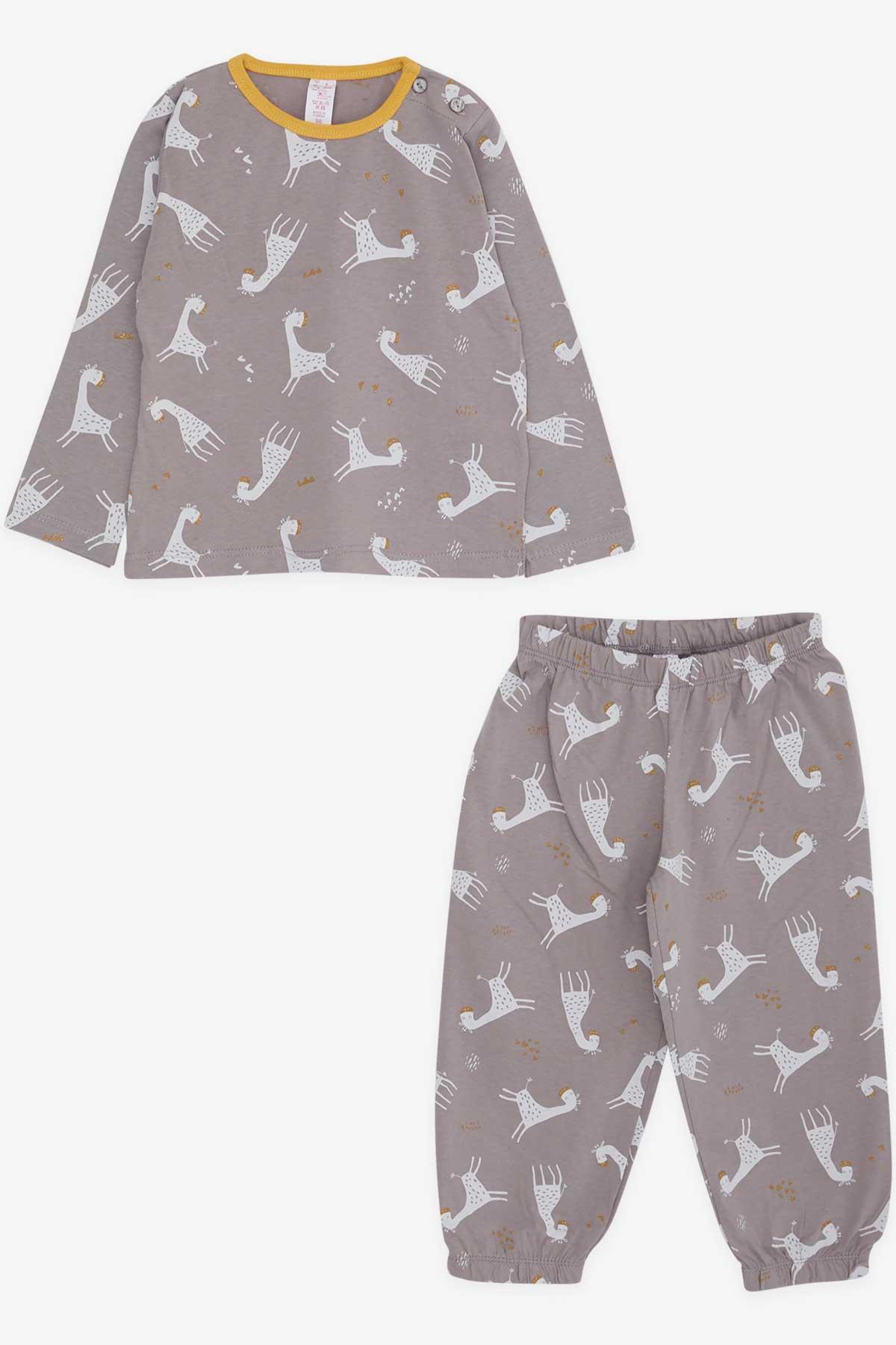 Breeze Kız Bebek Pijama Takımı Simli Zürafa Desenli Vizon (9 Ay-3 Yaş)