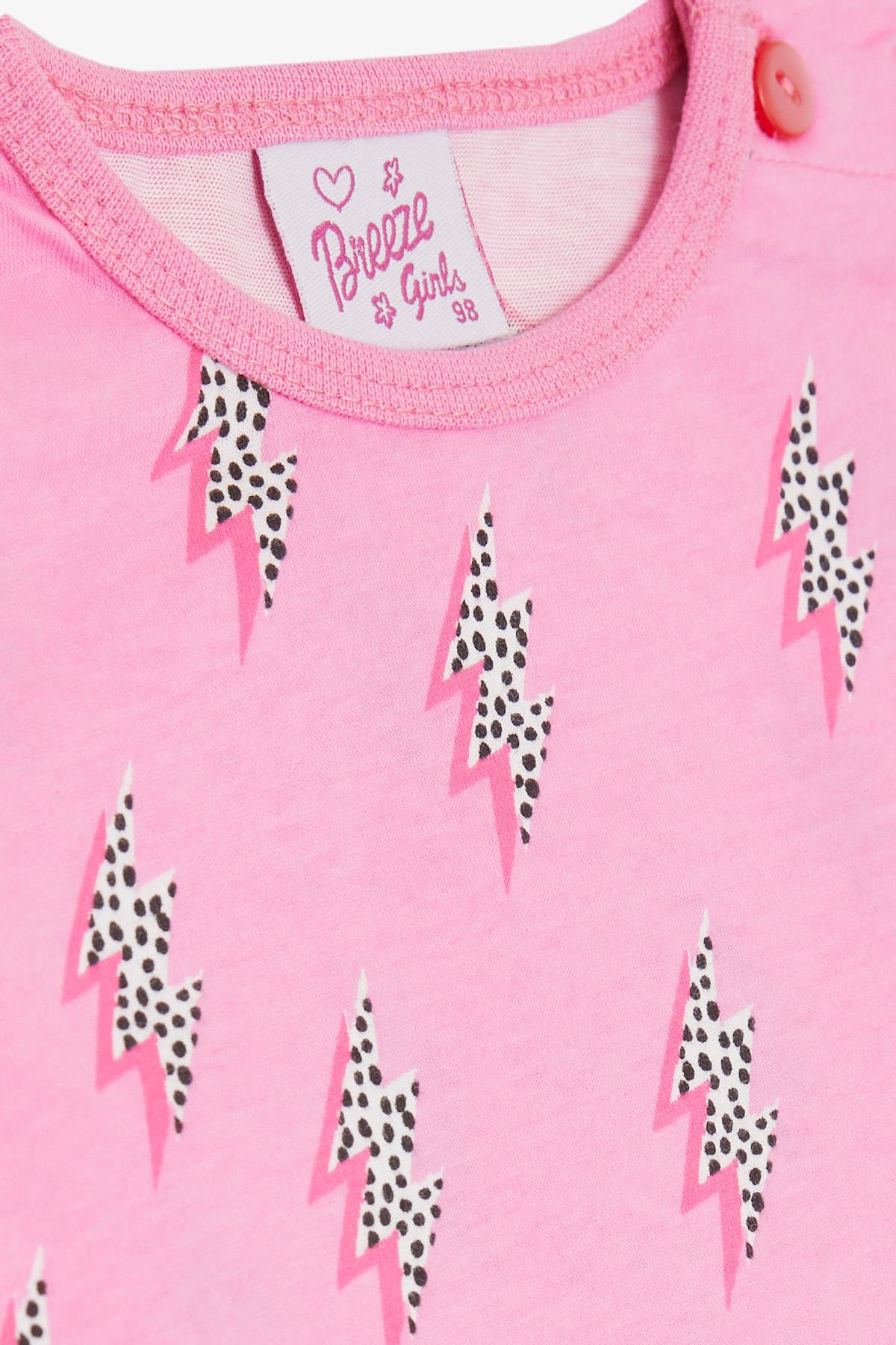 Breeze Kız Bebek Pijama Takımı Şimşek Desenli Pembe (9 Ay-3 Yaş)