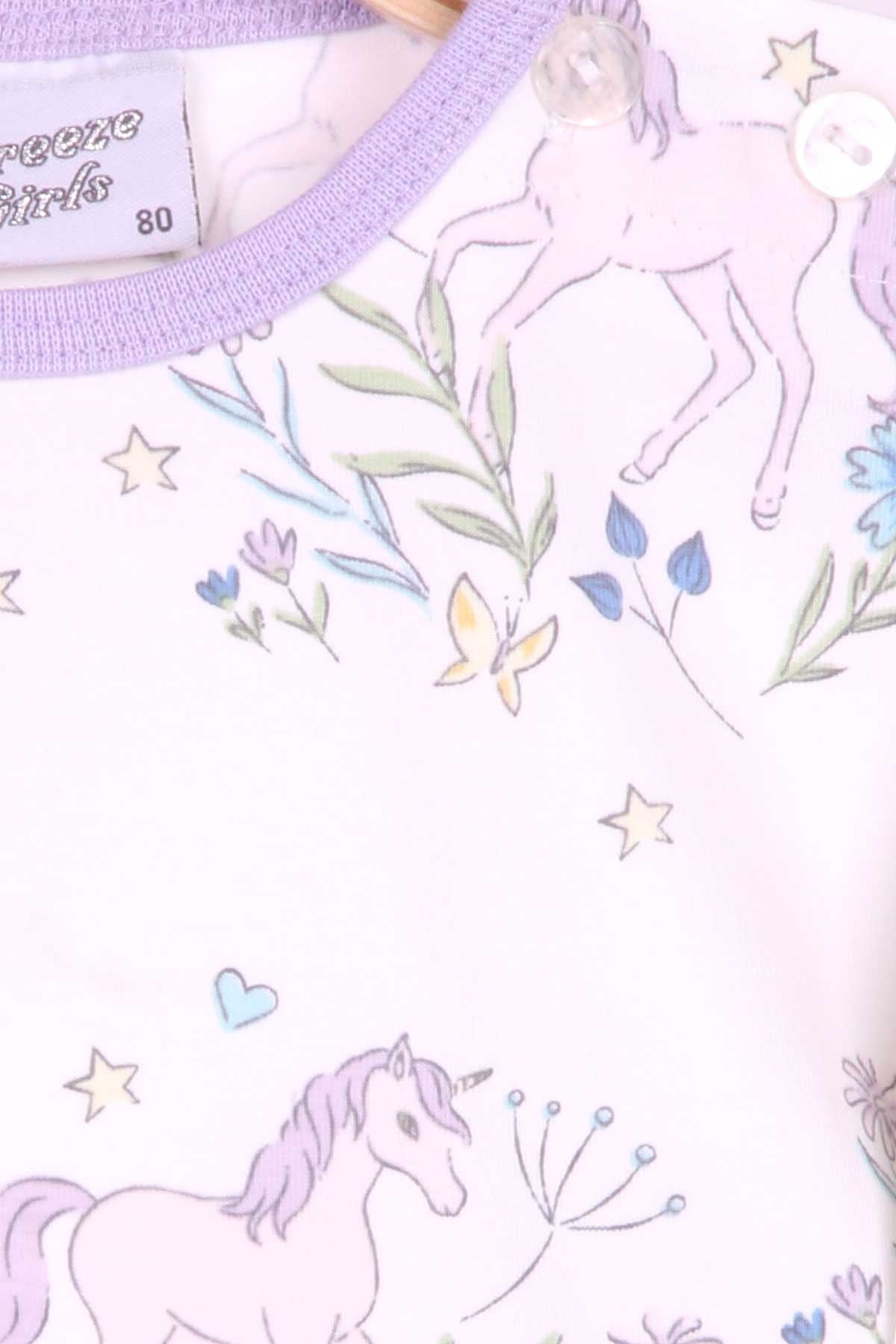 Breeze Kız Bebek Pijama Takımı Unicorn Desenli Ekru (9 Ay-3 Yaş)
