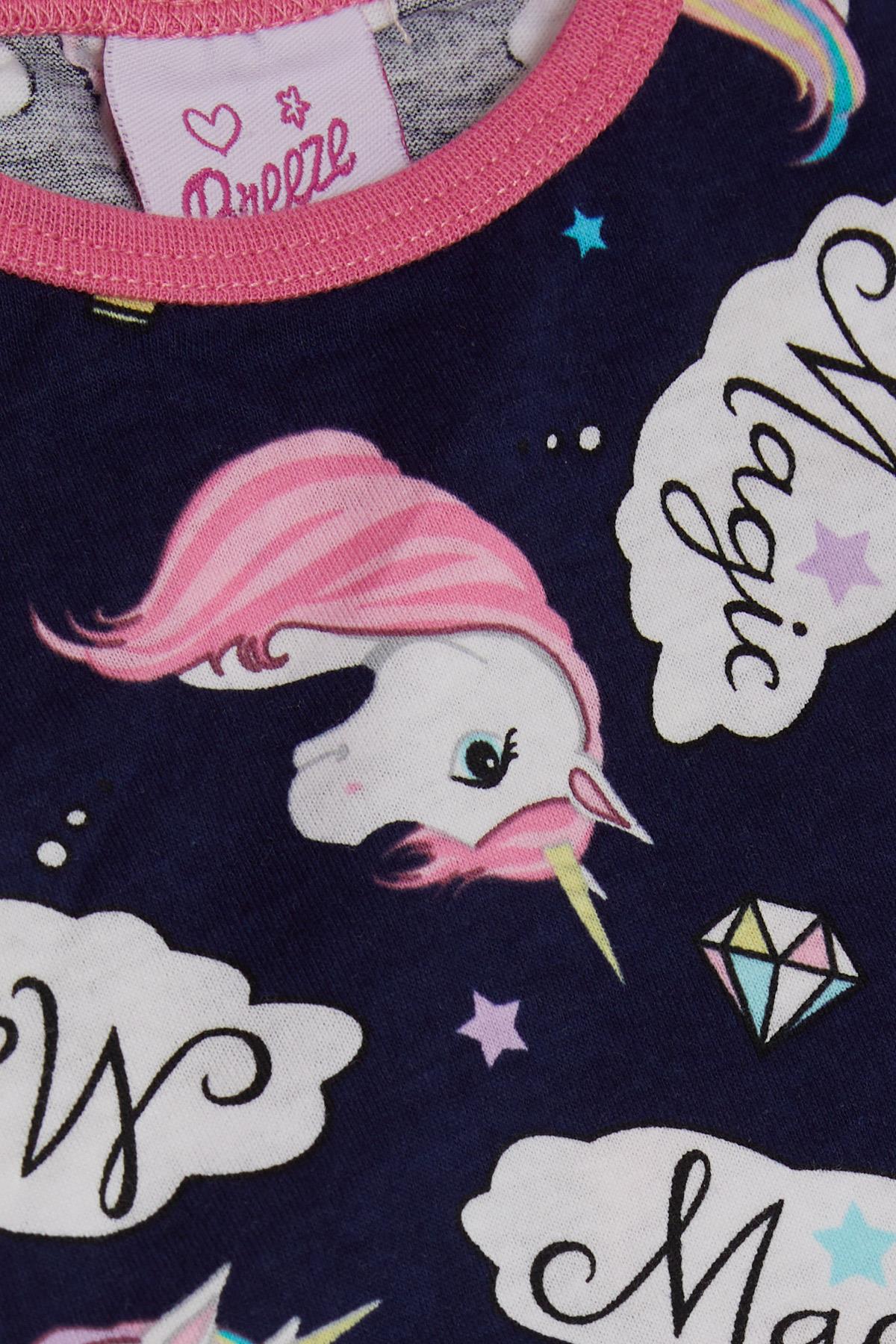 Breeze Kız Bebek Pijama Takımı Unicorn Desenli Lacivert (9 Ay-3 Yaş)
