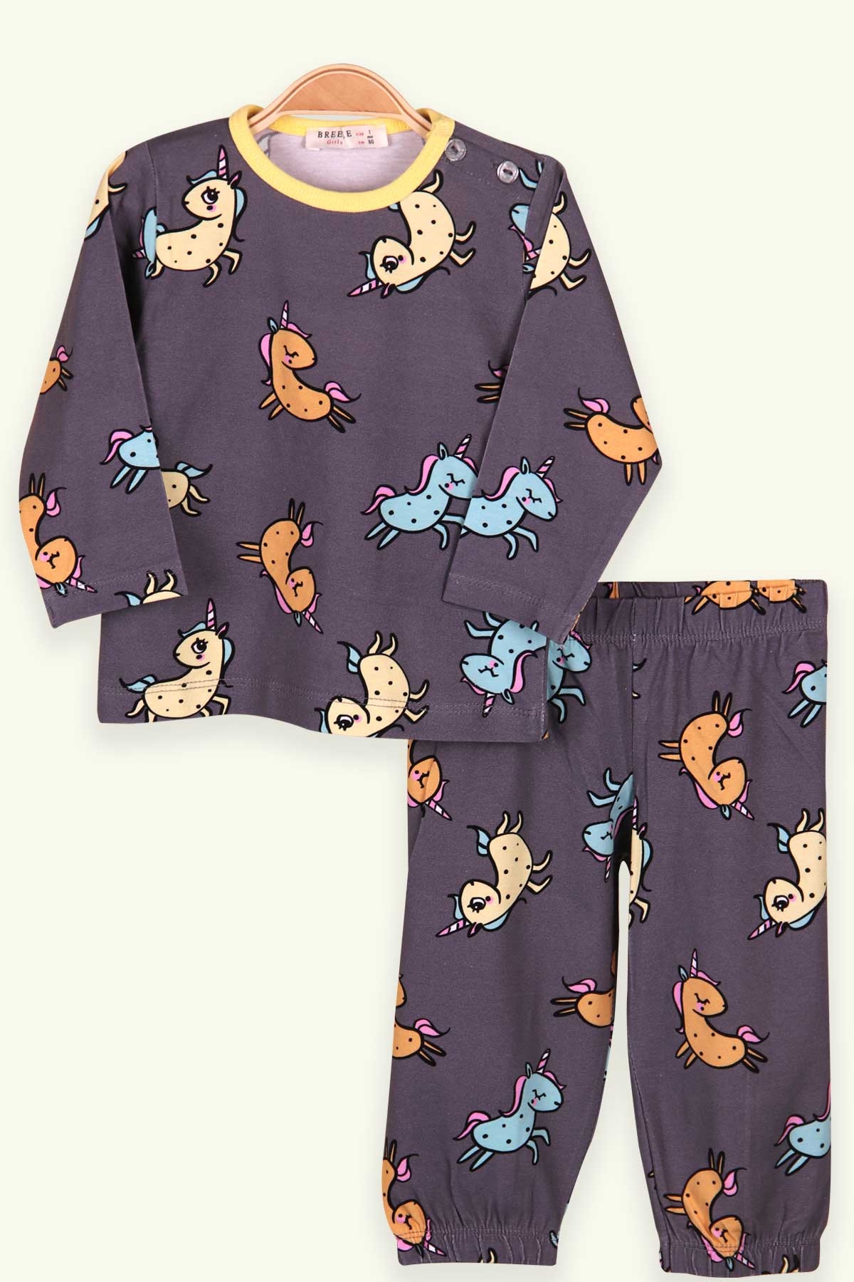 Breeze Kız Bebek Pijama Takımı Unicorn Füme (9 Ay-3 Yaş)