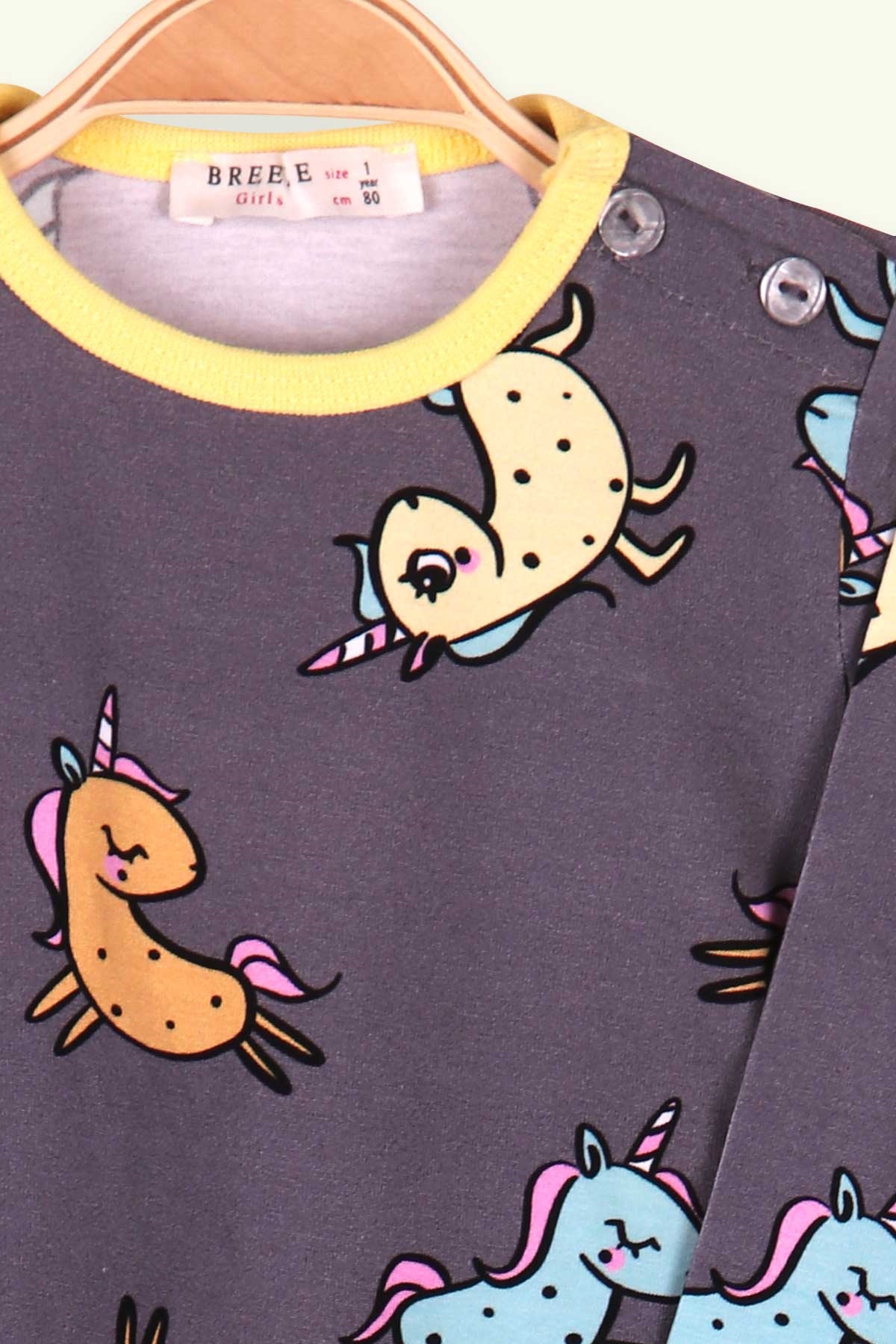Breeze Kız Bebek Pijama Takımı Unicorn Füme (9 Ay-3 Yaş)