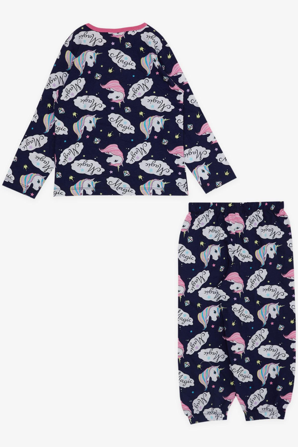 Breeze Kız Bebek Pijama Takımı Unicorn Desenli Lacivert (9 Ay-3 Yaş)