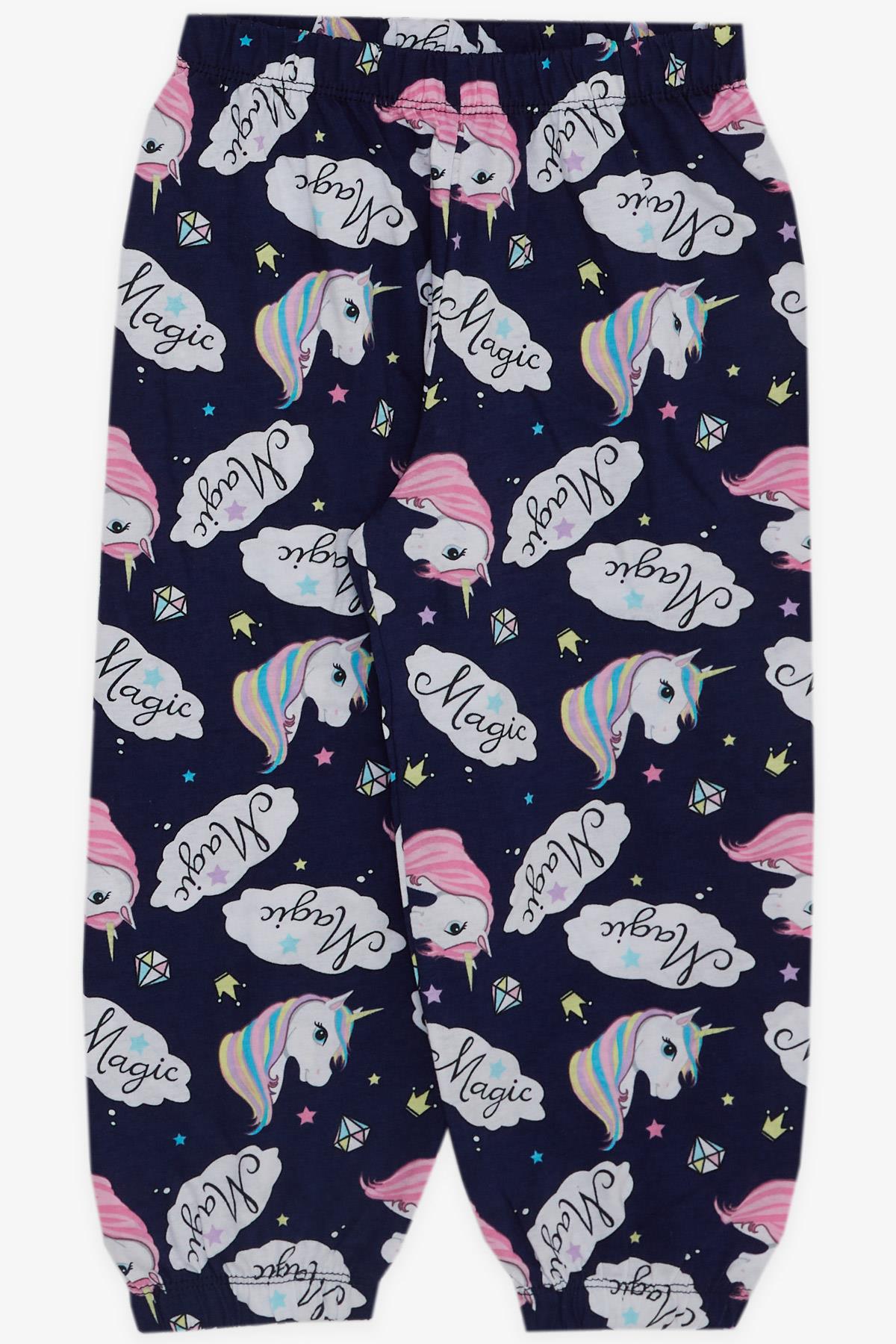 Breeze Kız Bebek Pijama Takımı Unicorn Desenli Lacivert (9 Ay-3 Yaş)