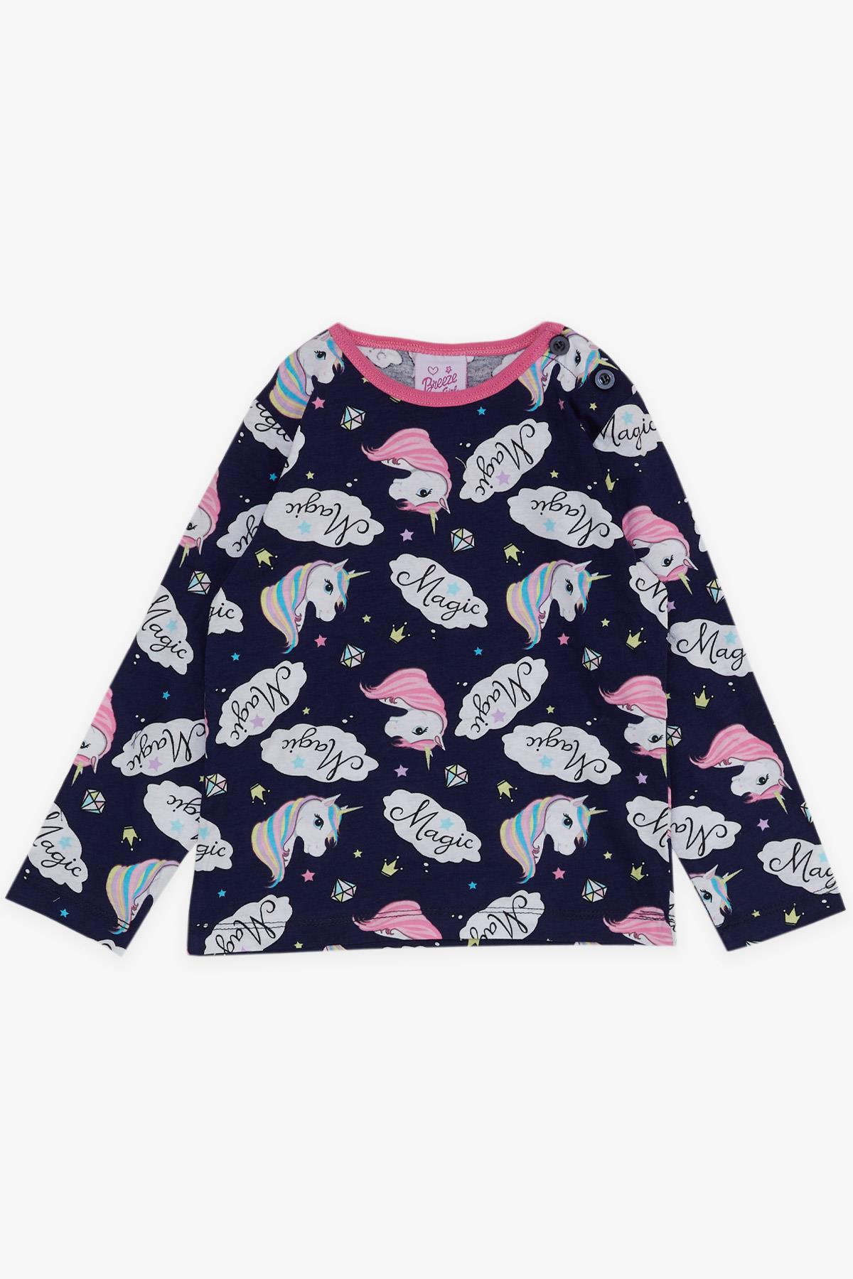 Breeze Kız Bebek Pijama Takımı Unicorn Desenli Lacivert (9 Ay-3 Yaş)
