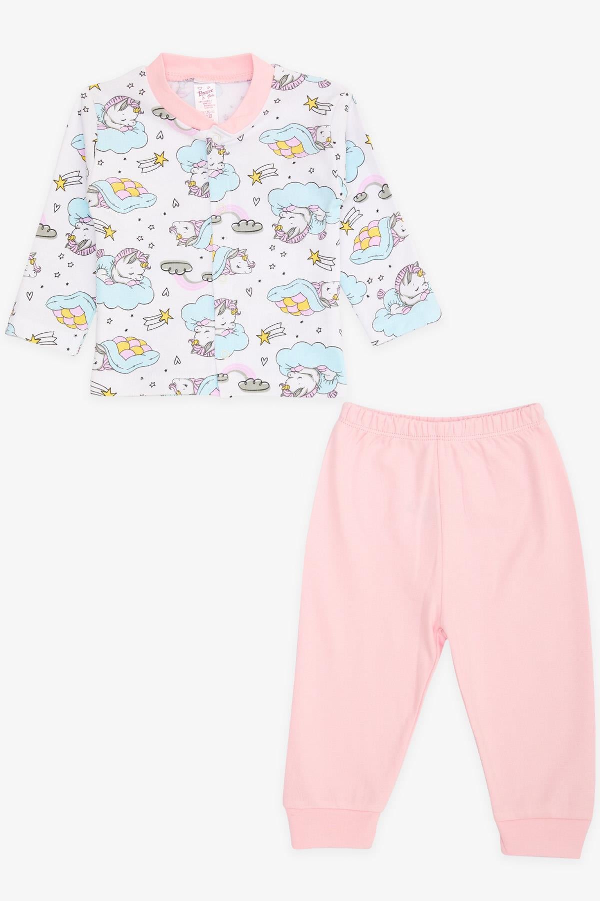 Breeze Kız Bebek Pijama Takımı Uykucu Unicorn Desenli Beyaz (4 Ay-1 Yaş)