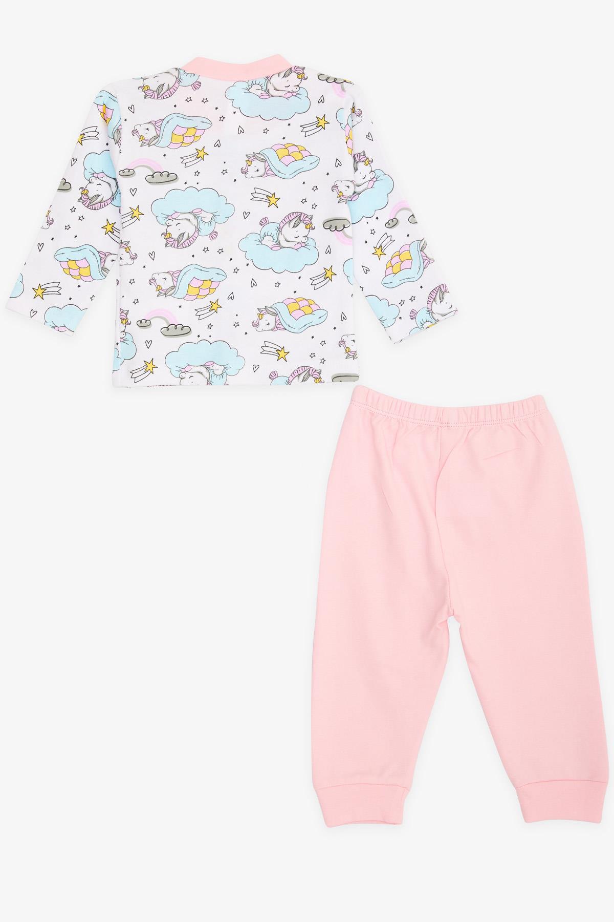 Breeze Kız Bebek Pijama Takımı Uykucu Unicorn Desenli Beyaz (4 Ay-1 Yaş)