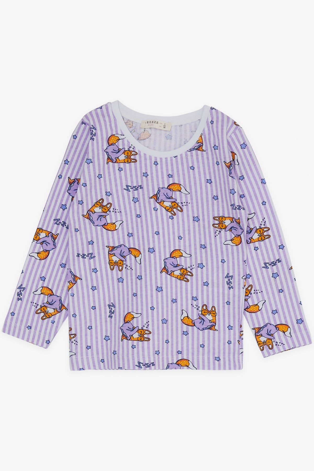 Breeze Kız Bebek Pijama Takımı Uykucu Tilkicik Desenli Lila (9 Ay-3 Yaş)