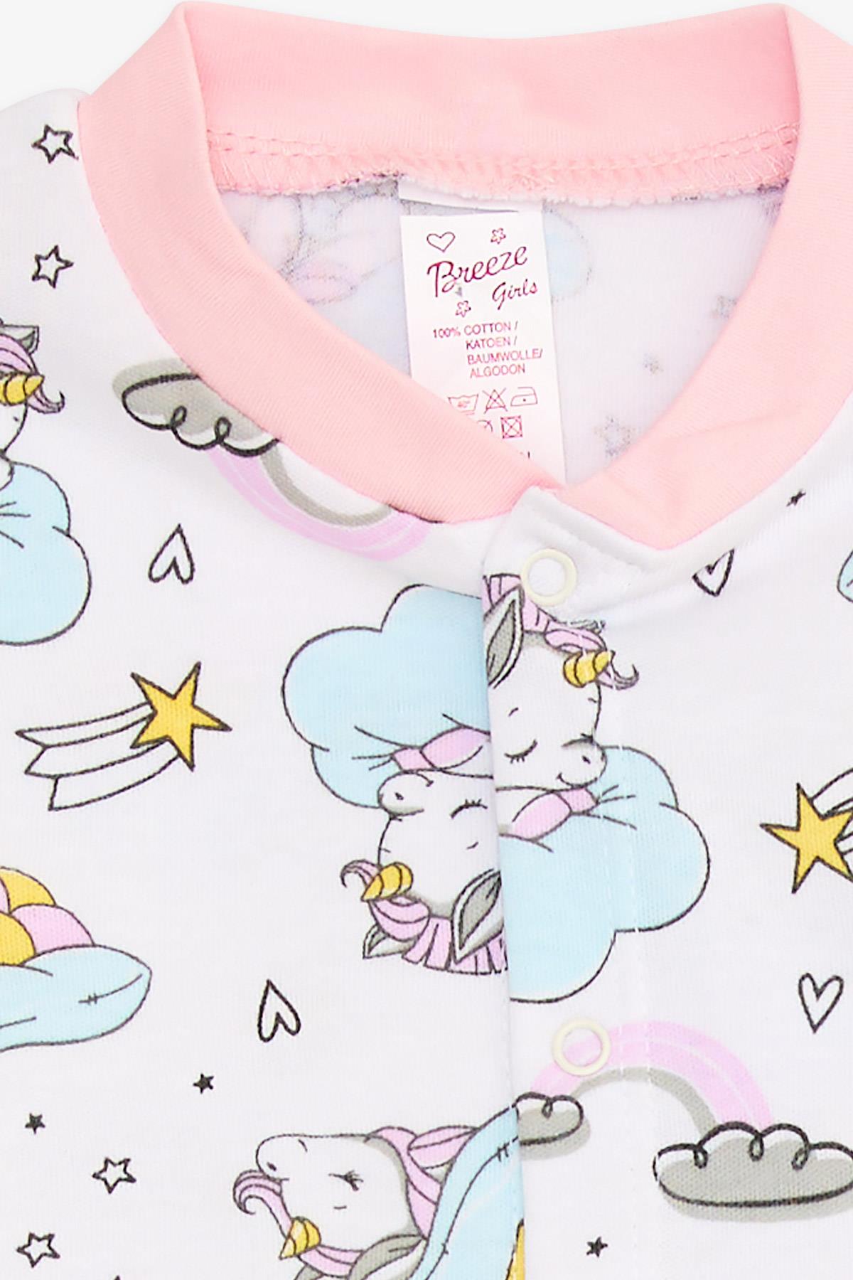 Breeze Kız Bebek Pijama Takımı Uykucu Unicorn Desenli Beyaz (4 Ay-1 Yaş)