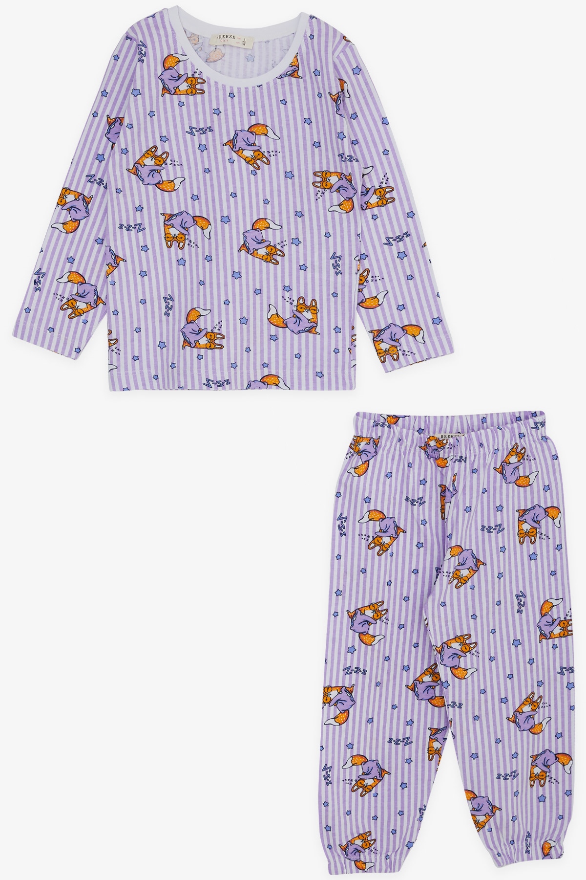Breeze Kız Bebek Pijama Takımı Uykucu Tilkicik Desenli Lila (9 Ay-3 Yaş)