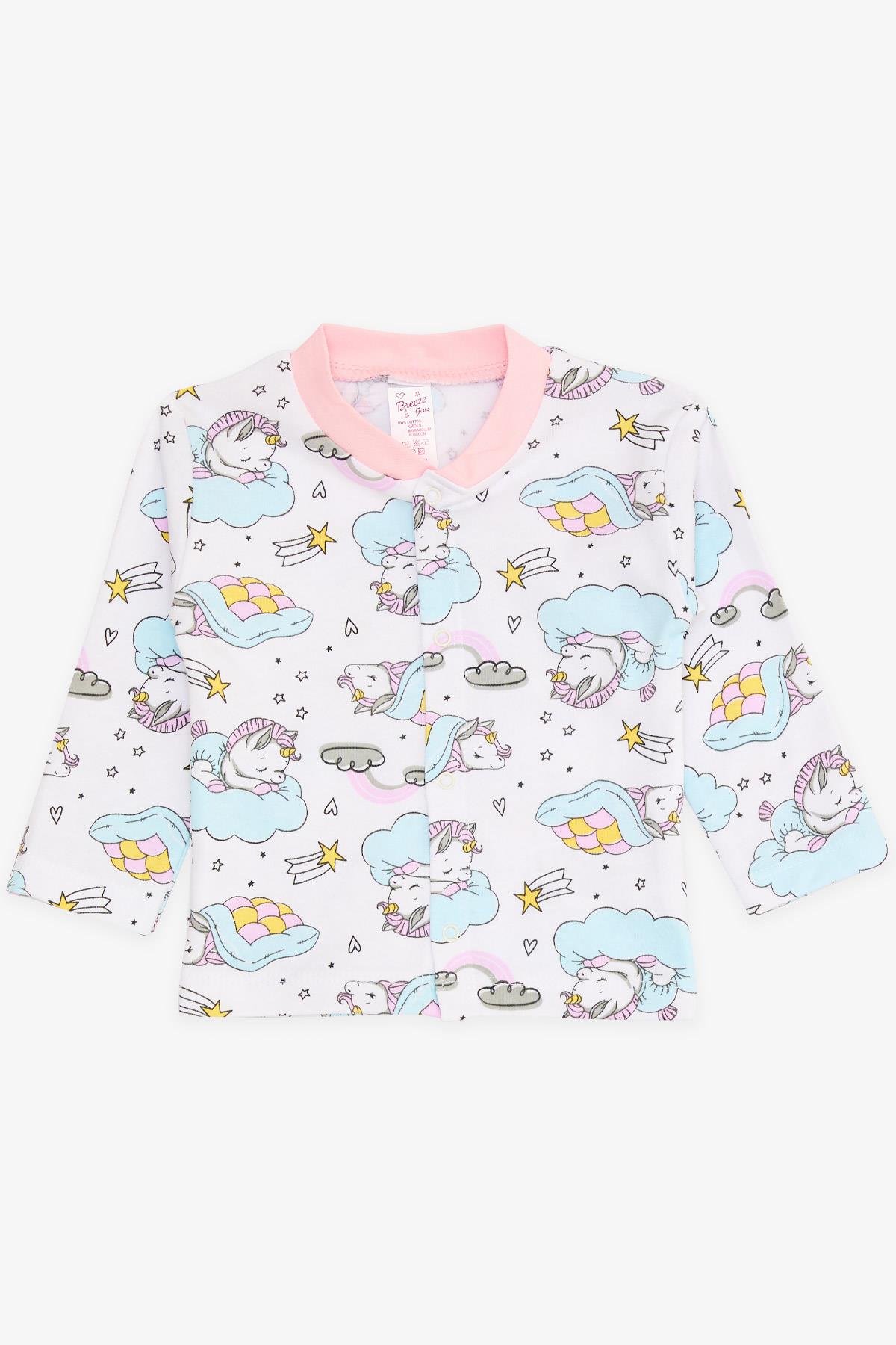 Breeze Kız Bebek Pijama Takımı Uykucu Unicorn Desenli Beyaz (4 Ay-1 Yaş)