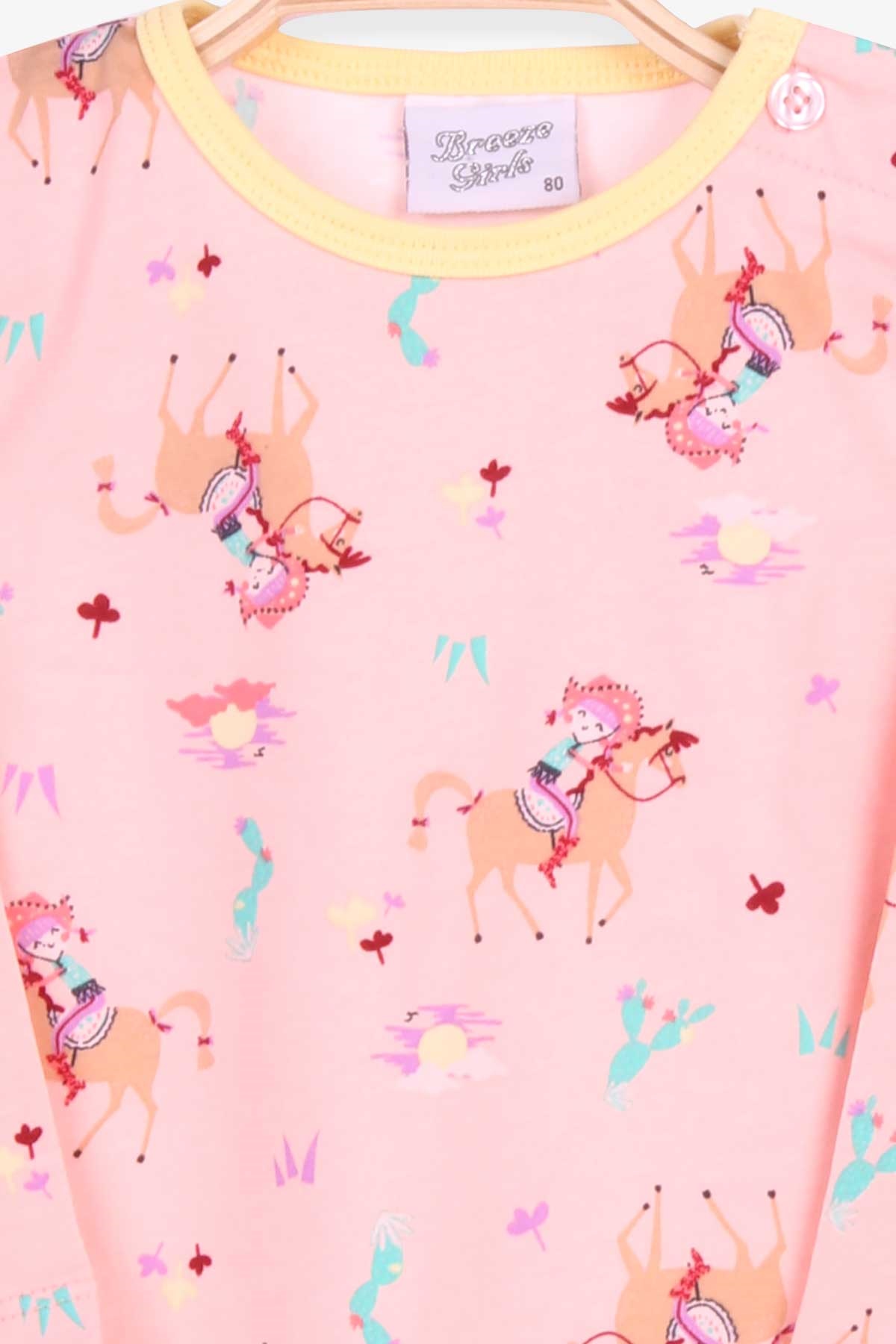 Breeze Kız Bebek Pijama Takımı Vahşi Batı  Desenli Somon (9 Ay-3 Yaş)