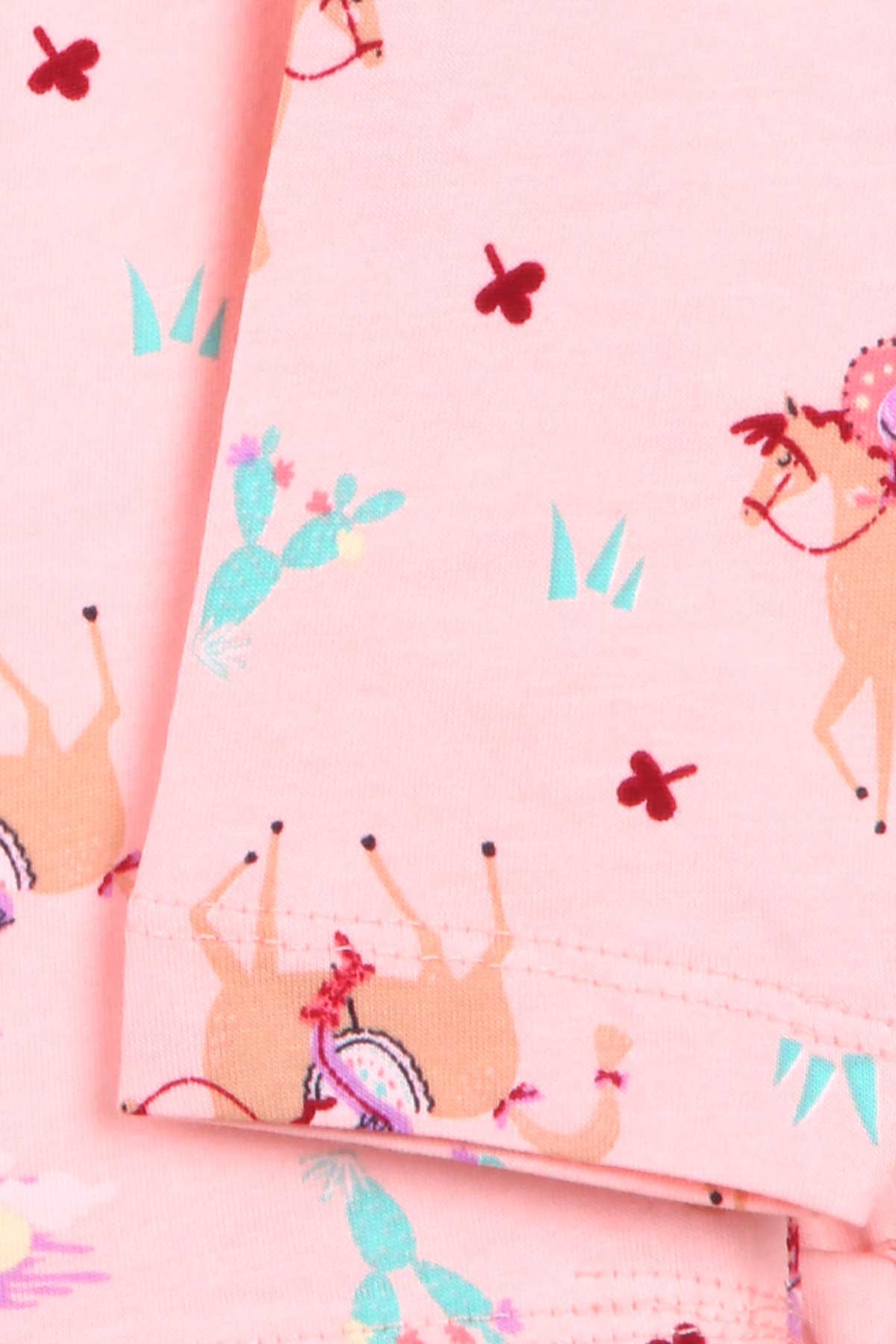 Breeze Kız Bebek Pijama Takımı Vahşi Batı  Desenli Somon (9 Ay-3 Yaş)