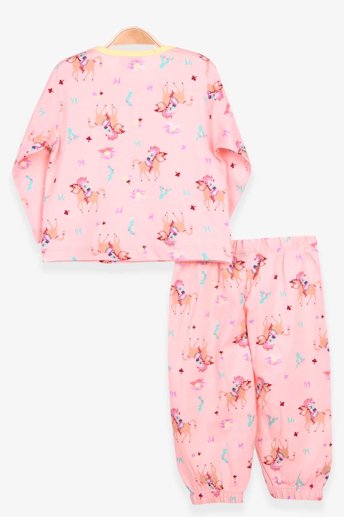 Breeze Kız Bebek Pijama Takımı Vahşi Batı  Desenli Somon (9 Ay-3 Yaş)