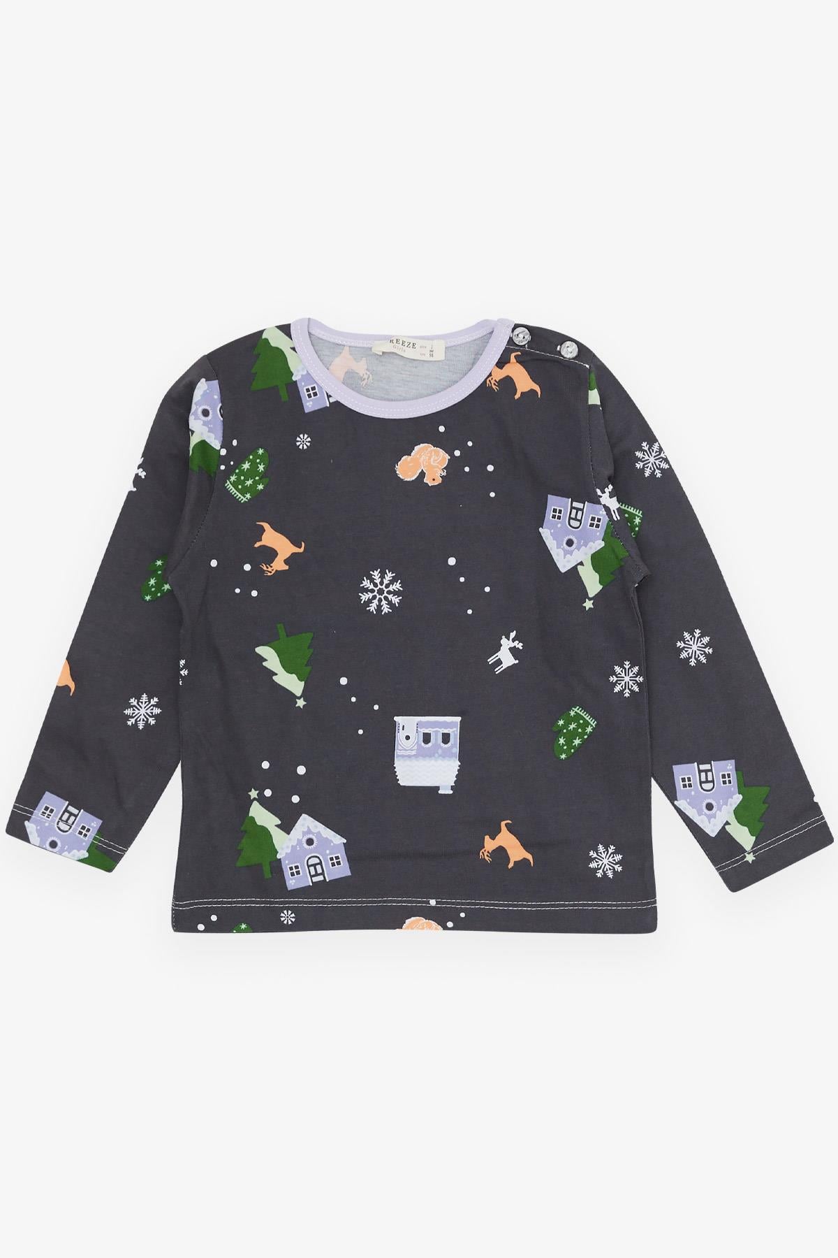 Breeze Kız Bebek Pijama Takımı Yılbaşı Temalı Antrasit (9 Ay-3 Yaş)