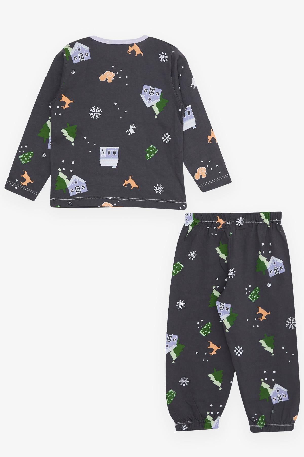 Breeze Kız Bebek Pijama Takımı Yılbaşı Temalı Antrasit (9 Ay-3 Yaş)