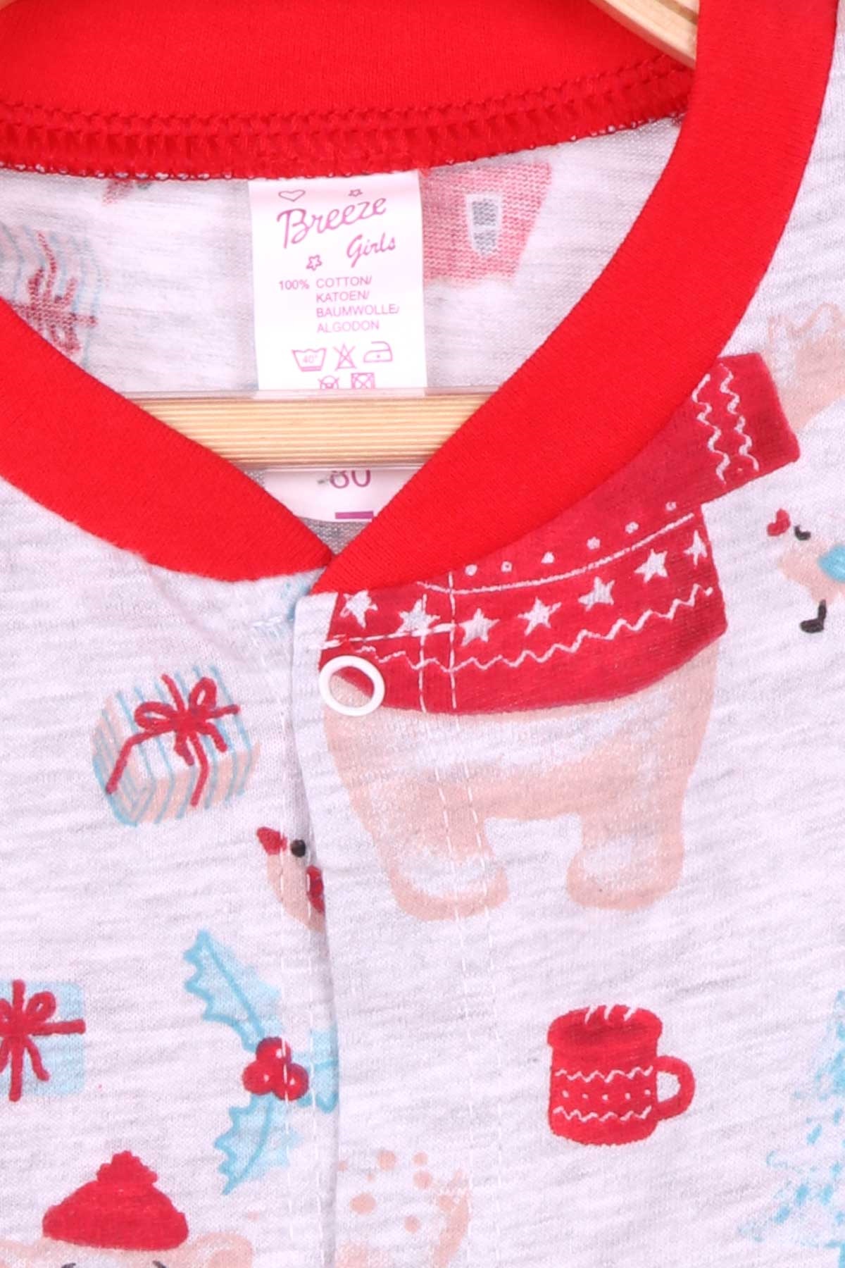 Breeze Kız Bebek Pijama Takımı Yılbaşı Temalı Gri Melanj (4 Ay-1 Yaş)