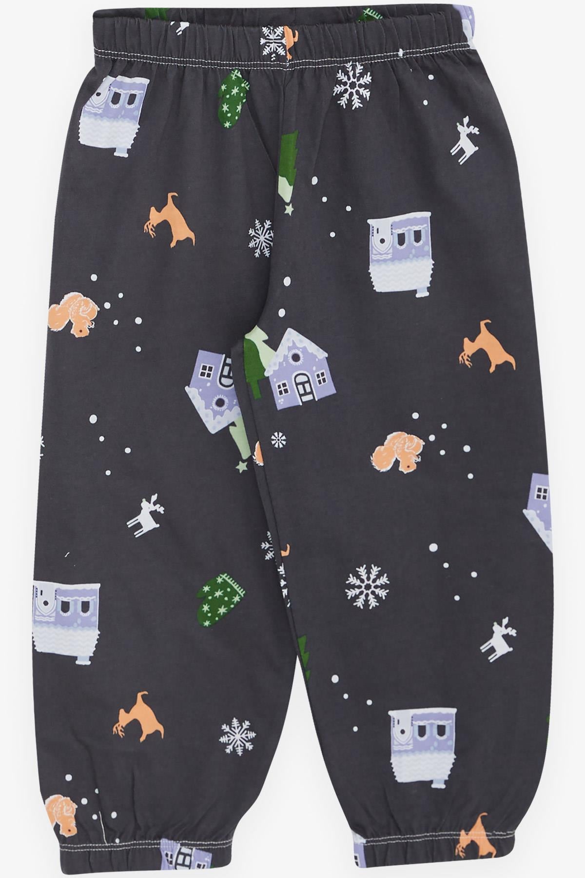 Breeze Kız Bebek Pijama Takımı Yılbaşı Temalı Antrasit (9 Ay-3 Yaş)