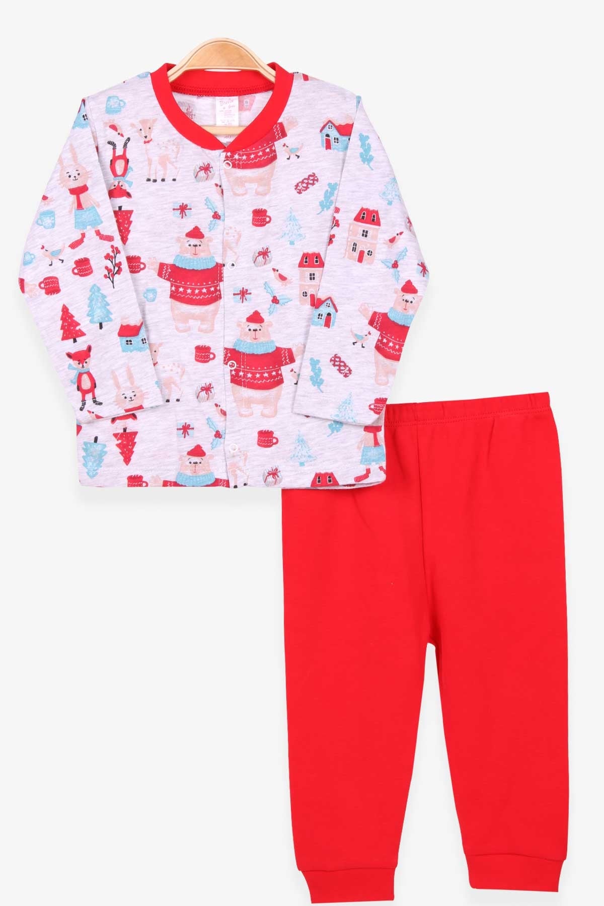 Breeze Kız Bebek Pijama Takımı Yılbaşı Temalı Gri Melanj (4 Ay-1 Yaş)