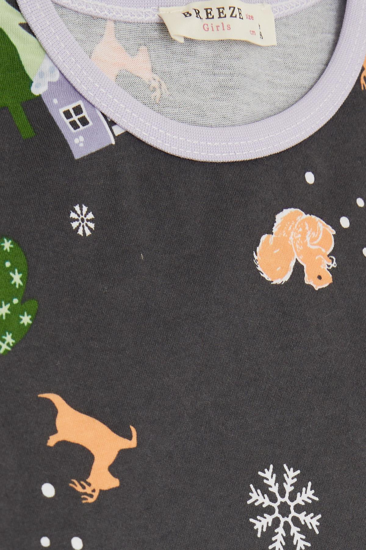 Breeze Kız Bebek Pijama Takımı Yılbaşı Temalı Antrasit (9 Ay-3 Yaş)