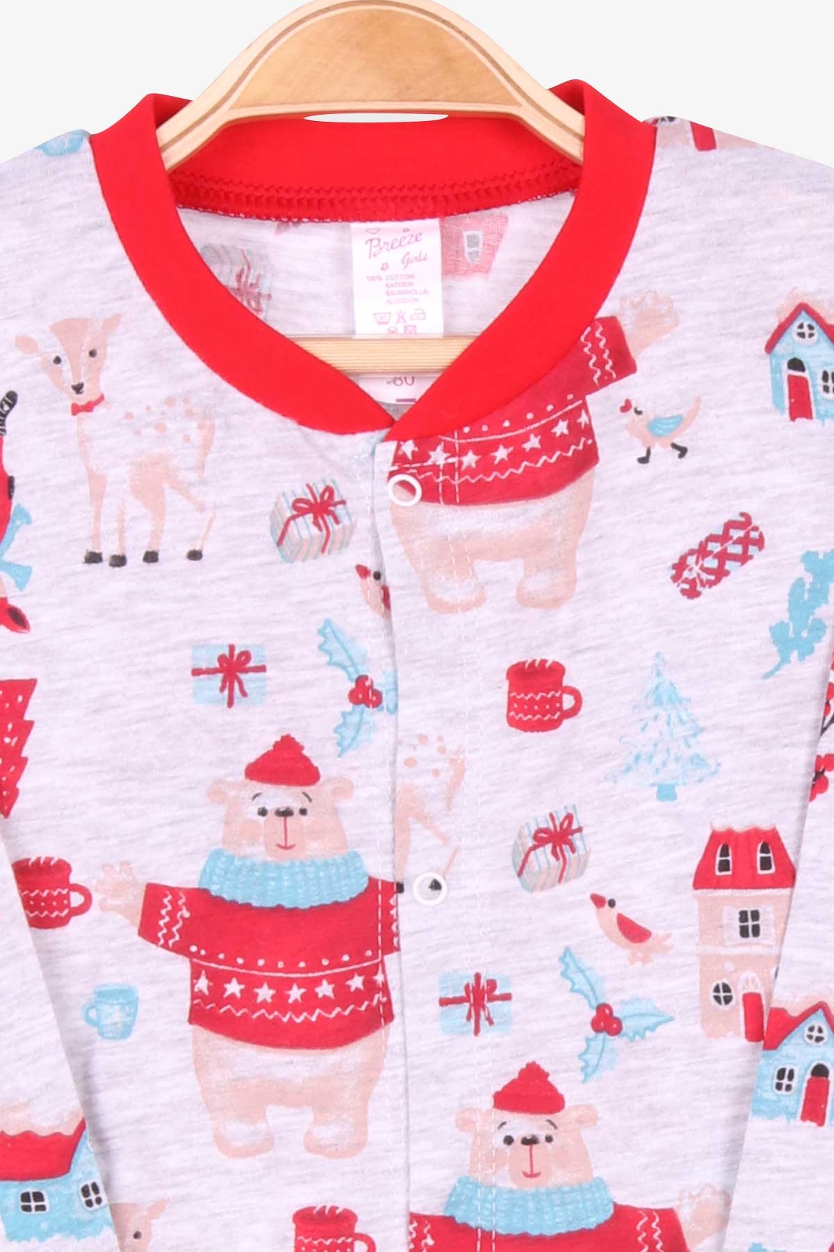Breeze Kız Bebek Pijama Takımı Yılbaşı Temalı Gri Melanj (4 Ay-1 Yaş)