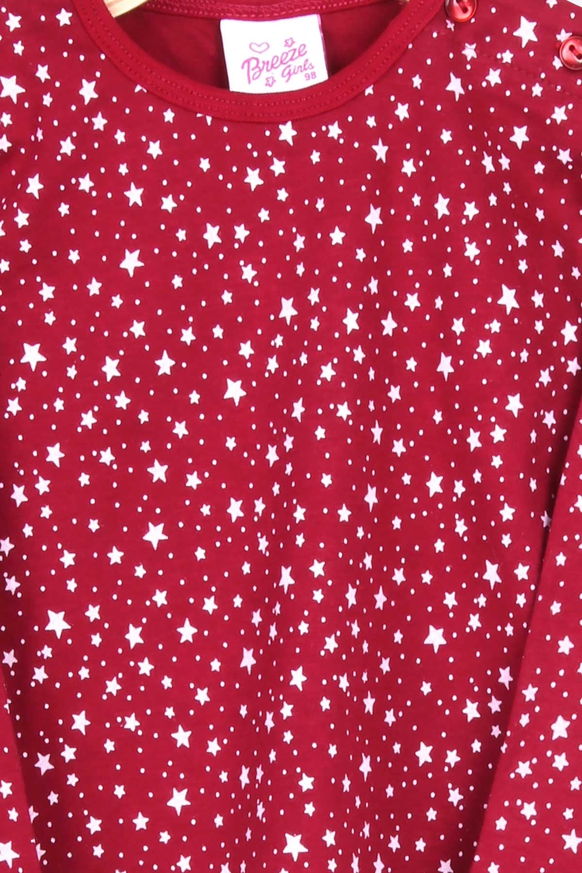 Breeze Kız Bebek Pijama Takımı Yıldız Desenli Bordo (9 Ay-3 Yaş)