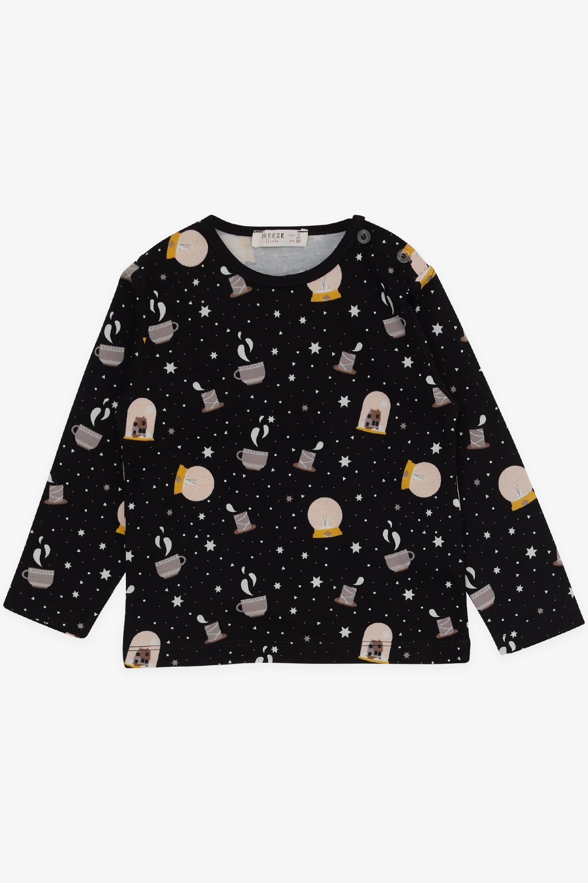 Breeze Kız Bebek Pijama Takımı Yıldız Desenli Gece Temalı Siyah (9 Ay-3 Yaş)