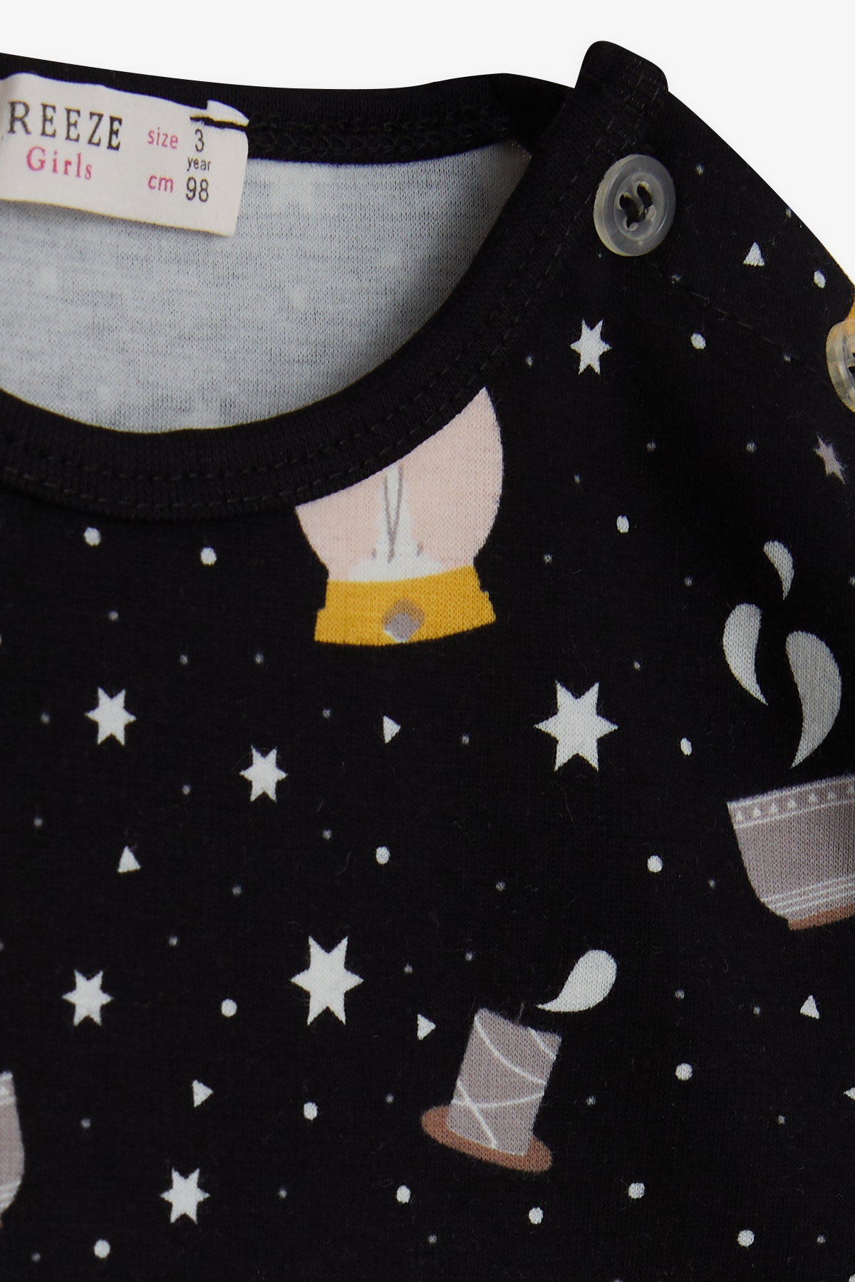 Breeze Kız Bebek Pijama Takımı Yıldız Desenli Gece Temalı Siyah (9 Ay-3 Yaş)