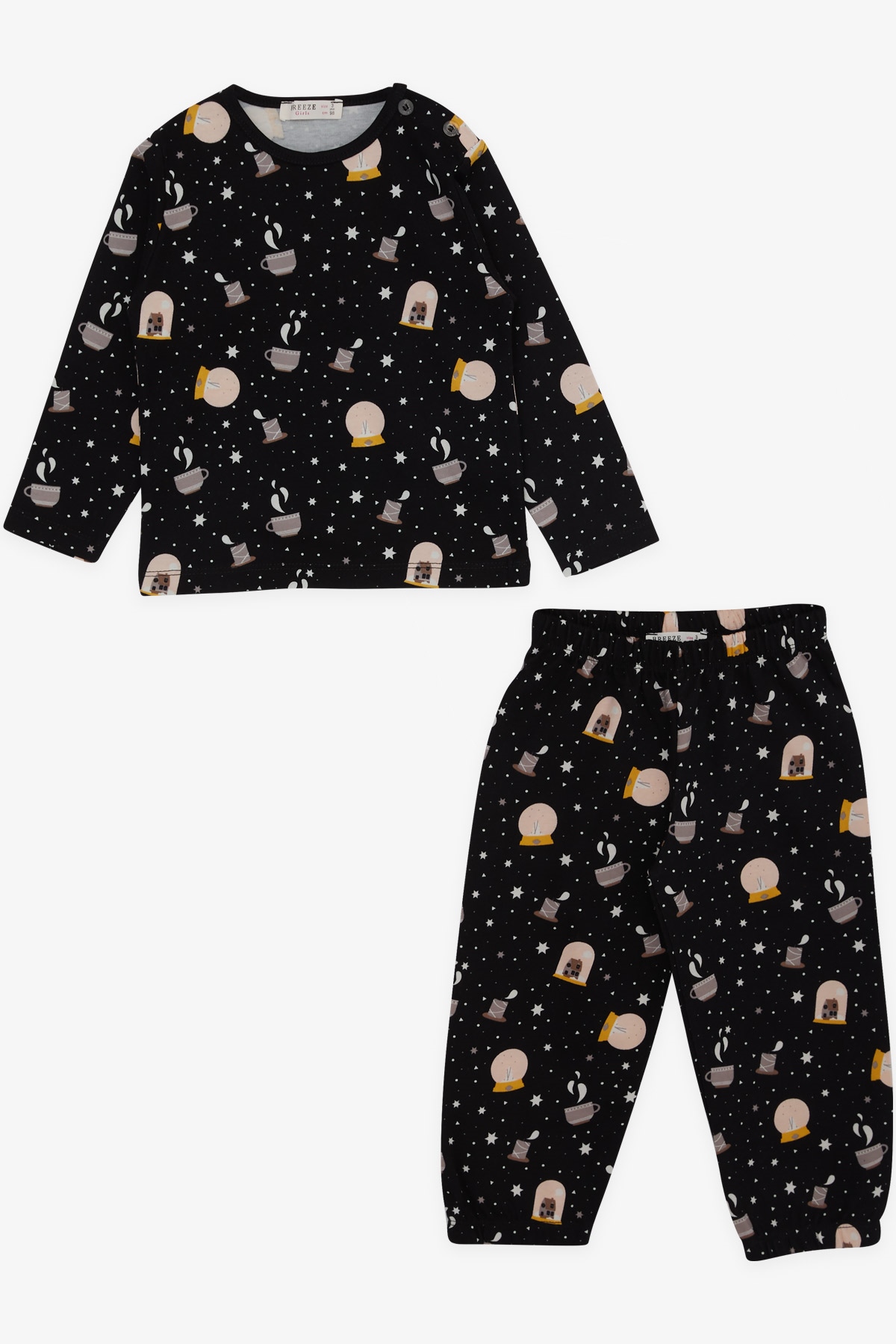 Breeze Kız Bebek Pijama Takımı Yıldız Desenli Gece Temalı Siyah (9 Ay-3 Yaş)