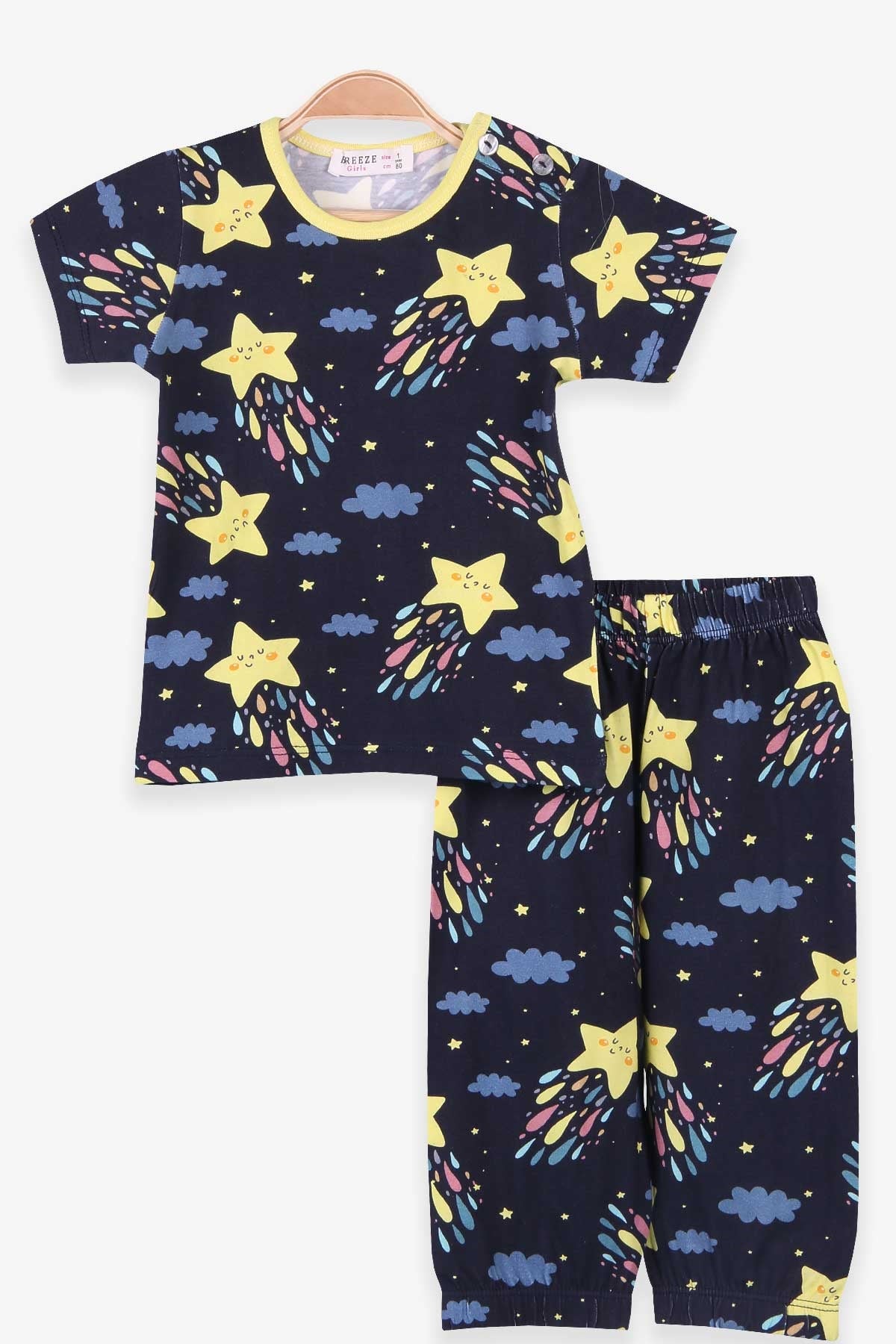 Breeze Kız Bebek Pijama Takımı Yıldız Desenli Siyah (9 Ay-3 Yaş)