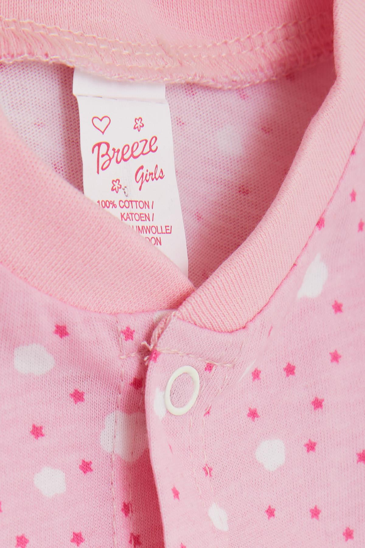 Breeze Kız Bebek Pjama Takımı Bulut Desenli Pudra (0-3 Ay-9 Ay)