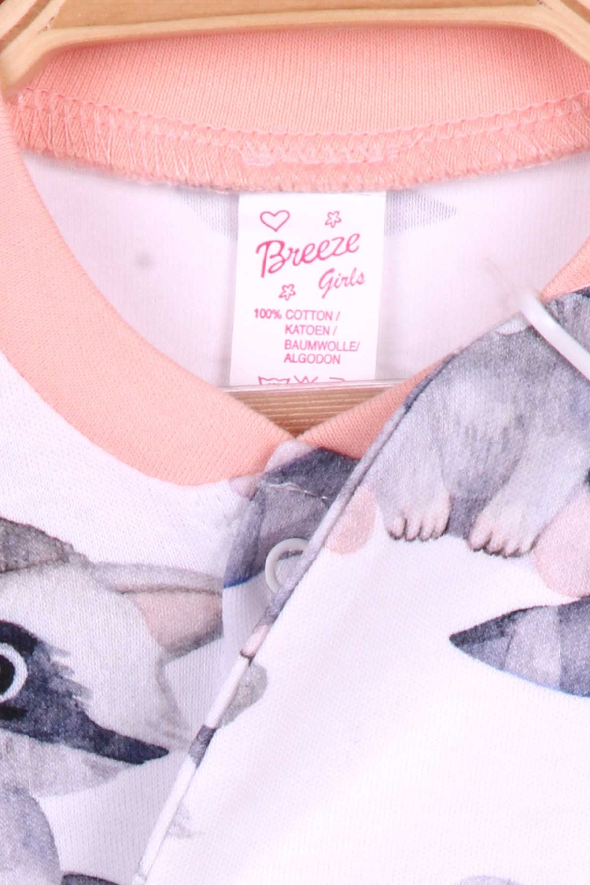 Breeze Kız Bebek Rakun Desenli Şapkalı Set Beyaz (0-3 Ay-6 Ay)
