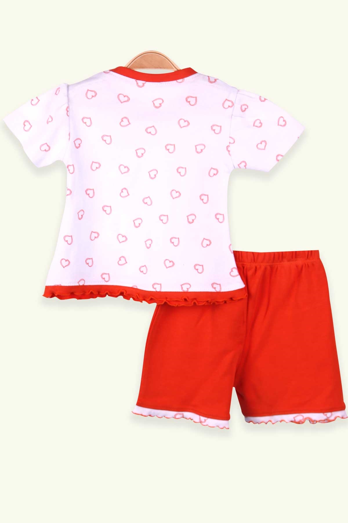 Breeze Kız Bebek Şortlu Takım Kalpli Beyaz (0-3 Ay-9 Ay)