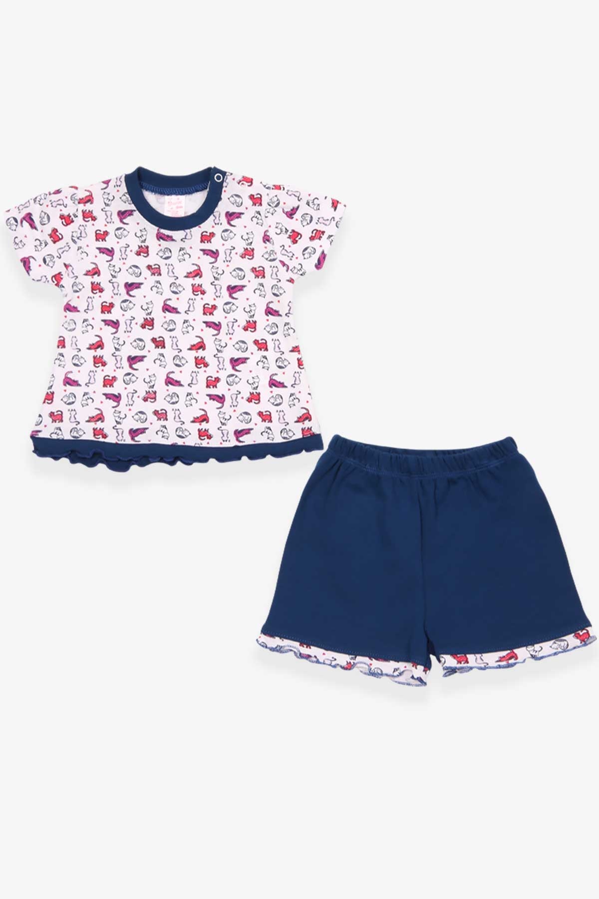 Breeze Kız Bebek Şortlu Takım Kedi Desenli Beyaz (0-3-6 Ay)