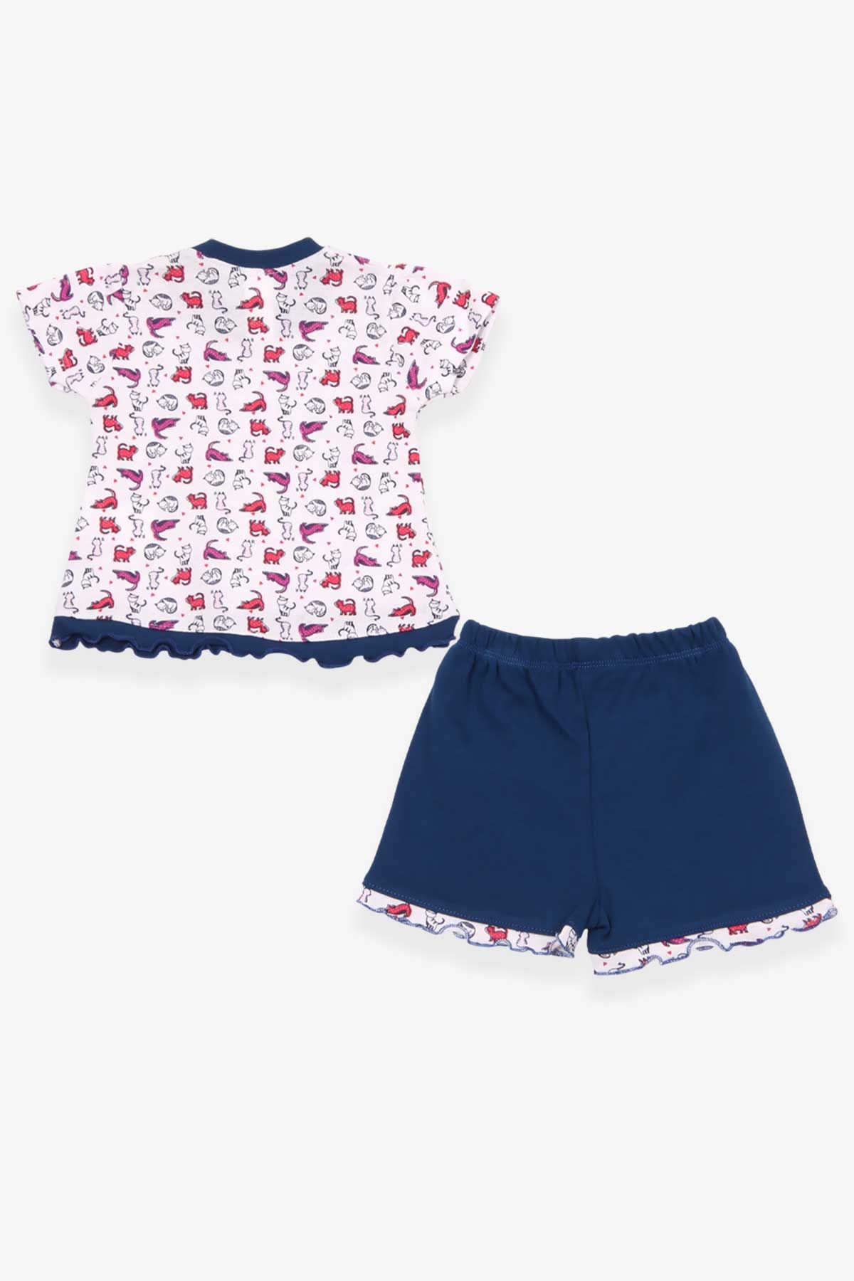 Breeze Kız Bebek Şortlu Takım Kedi Desenli Beyaz (0-3-6 Ay)