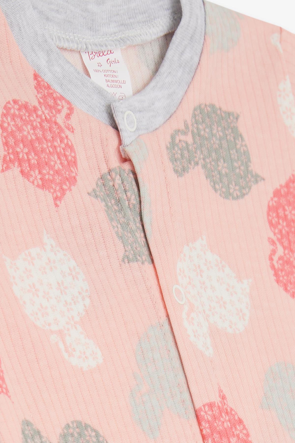 Breeze Kız Bebek Şortlu Tulum Sevimli Kedicik Desenli Pembe (0-9 Ay)