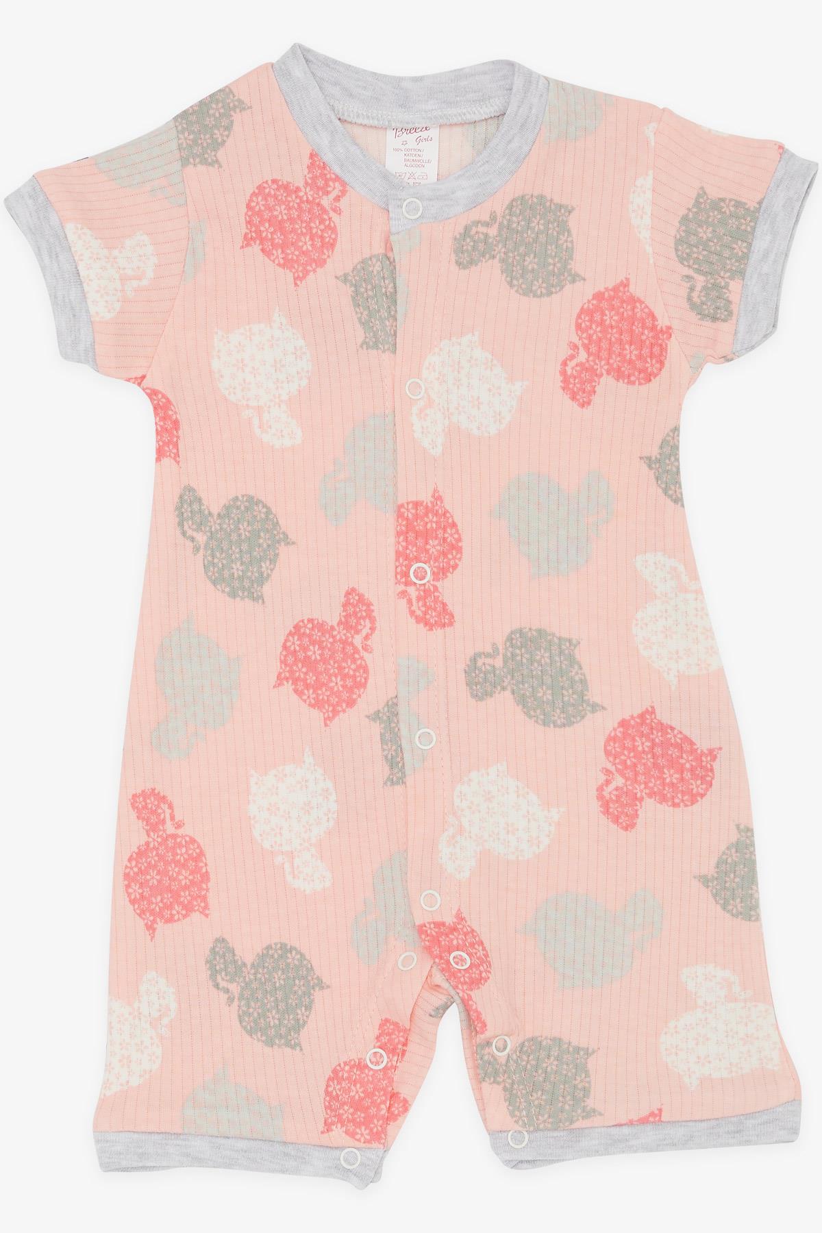 Breeze Kız Bebek Şortlu Tulum Sevimli Kedicik Desenli Pembe (0-9 Ay)