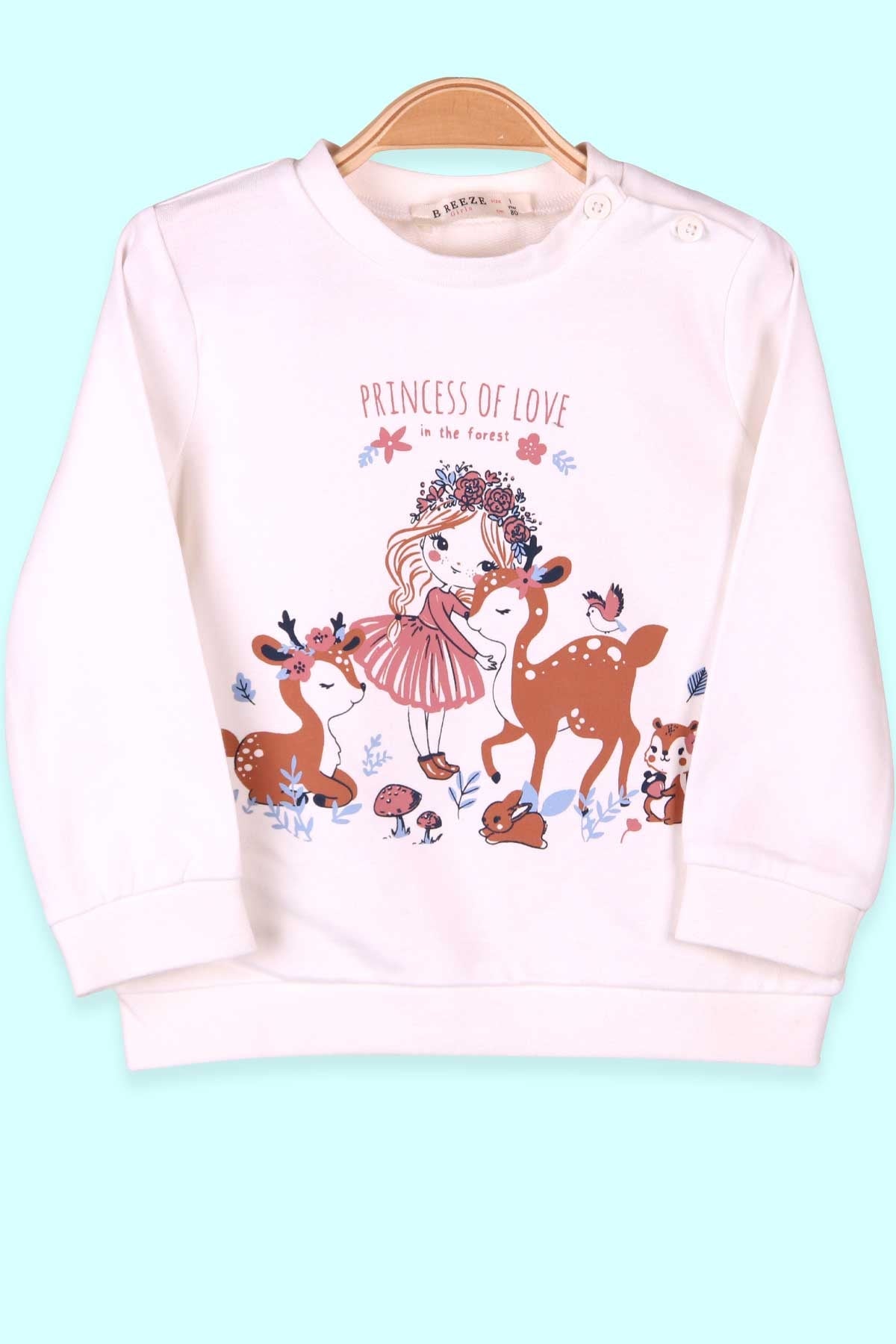 Breeze Kız Bebek Sweatshirt Baskılı Ekru (9 Ay-4 Yaş)