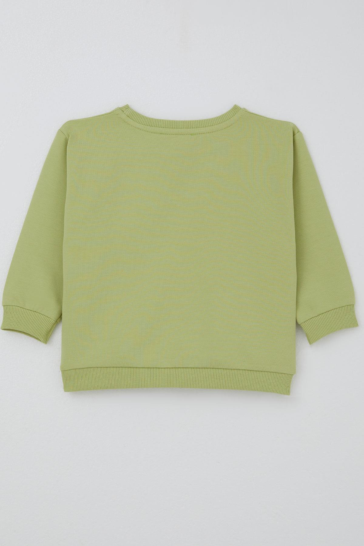 Breeze Kız Bebek Sweatshirt Fiyonklu Çiçek Baskılı Fıstık Yeşili (2 Yaş)