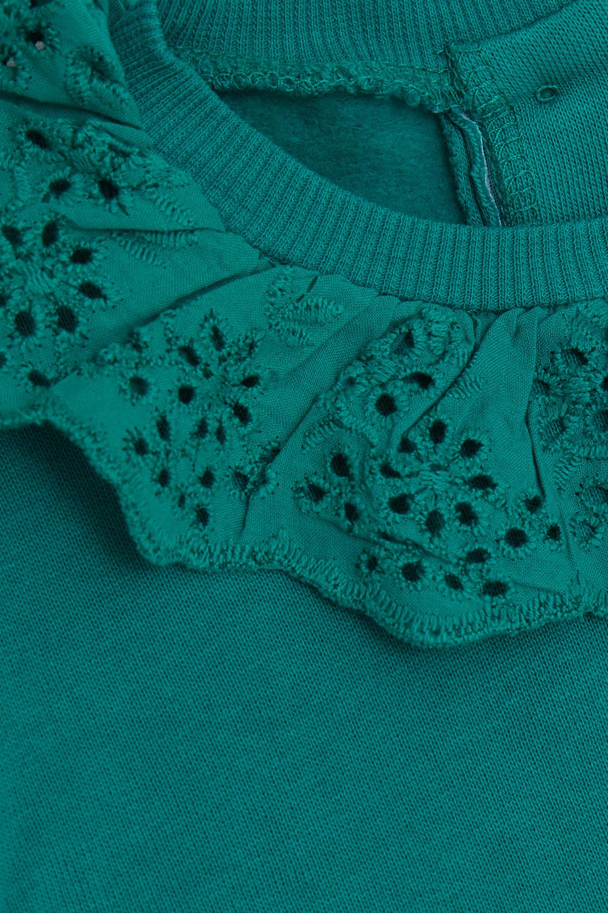 Breeze Kız Bebek Sweatshirt Güpürlü Arkası Düğmeli Yeşil (9 Ay-6 Yaş)
