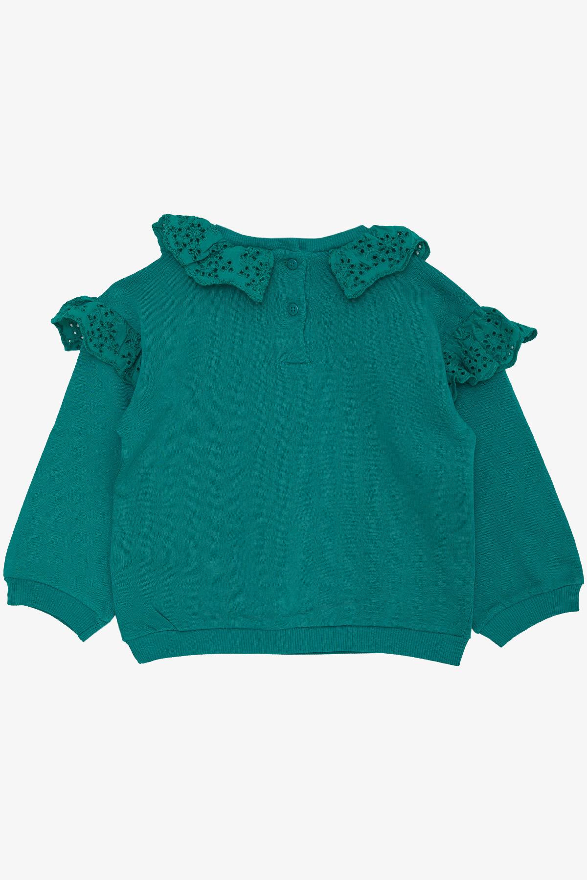 Breeze Kız Bebek Sweatshirt Güpürlü Arkası Düğmeli Yeşil (9 Ay-6 Yaş)