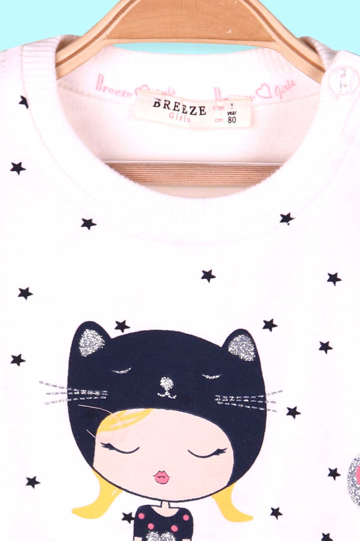 Breeze Kız Bebek Sweatshirt Kız Baskılı Simli Beyaz (4 Ay-1.5 Yaş)