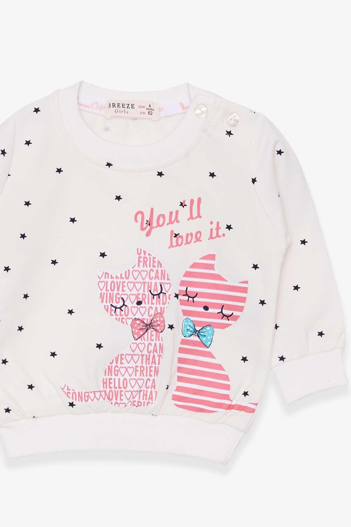Breeze Kız Bebek Sweatshirt Mutlu Kedicikler Ekru (4 Ay-1.5 Yaş)