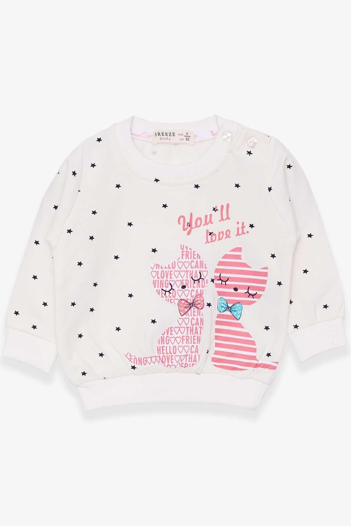 Breeze Kız Bebek Sweatshirt Mutlu Kedicikler Ekru (4 Ay-1.5 Yaş)