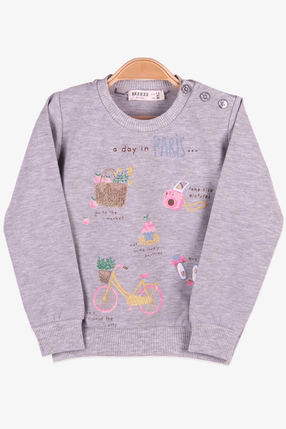 Breeze Kız Bebek Sweatshirt Simli Baskılı Gri (1.5 Yaş)