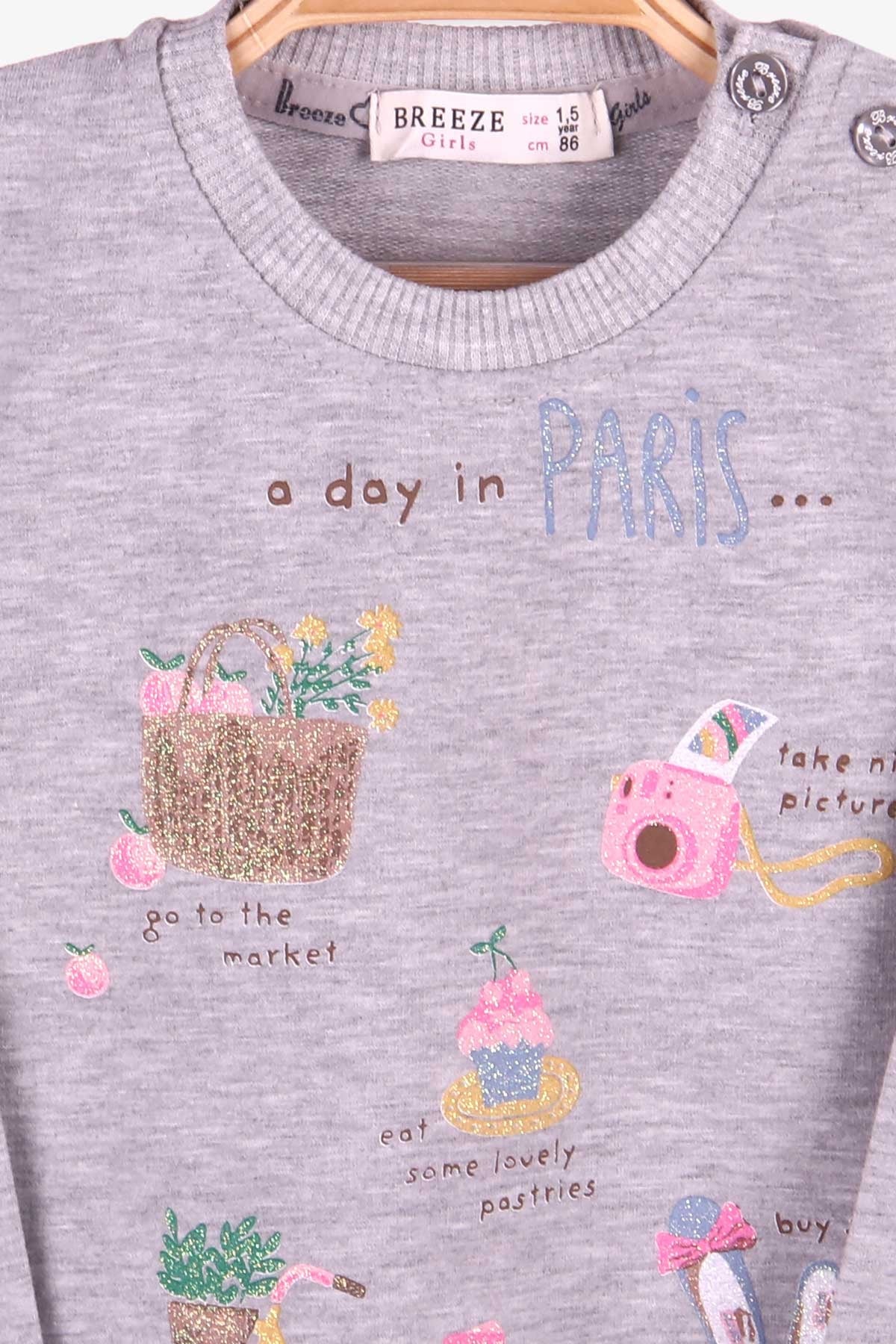 Breeze Kız Bebek Sweatshirt Simli Baskılı Gri (1.5 Yaş)